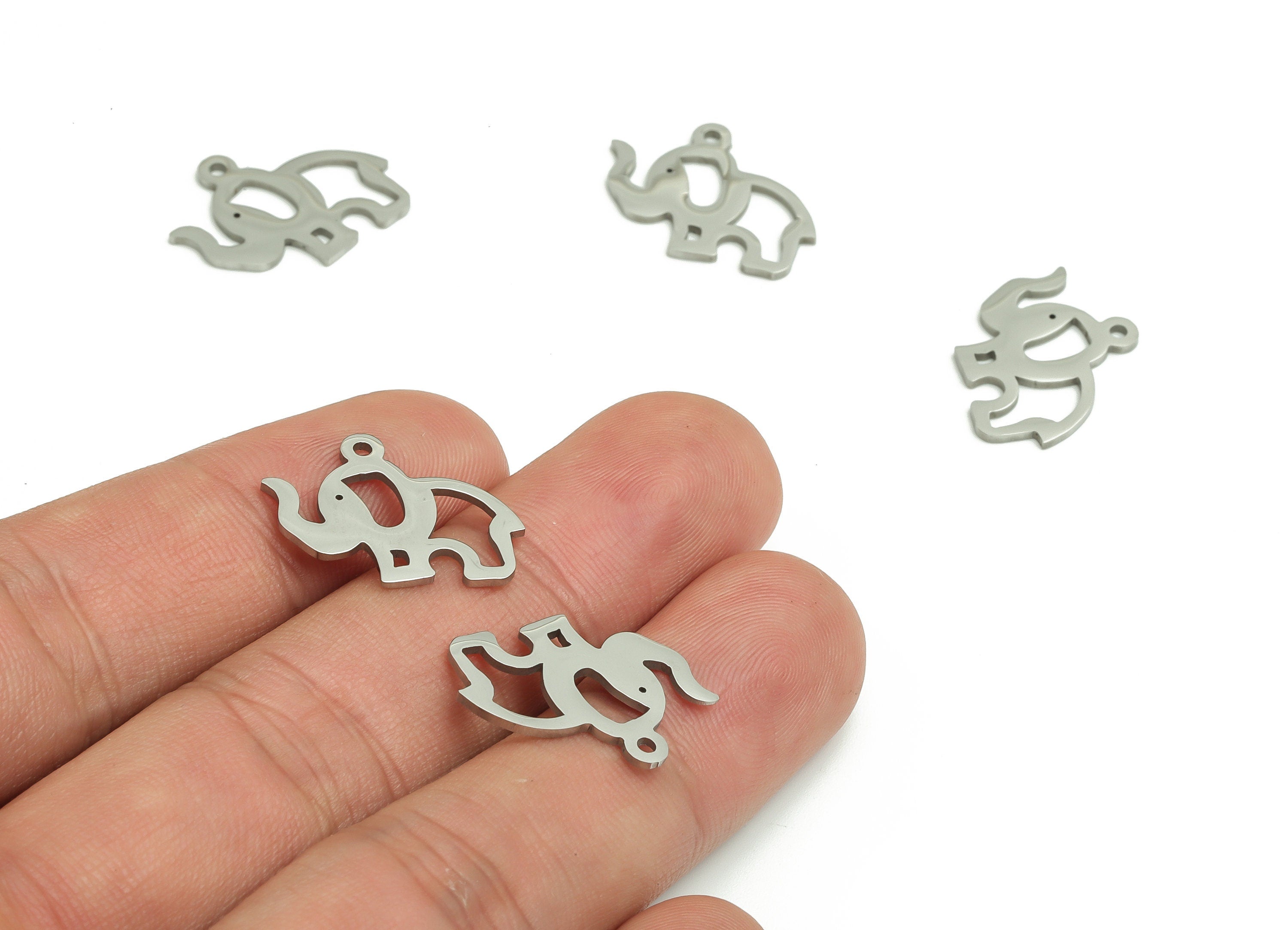 Stainless Steel Elephant Earring Charms - Stainless Elephant Pendant - Jewelry Making Supplies - 20.14x15.72x1mm - SS1296 - DOMEDBAZAAR