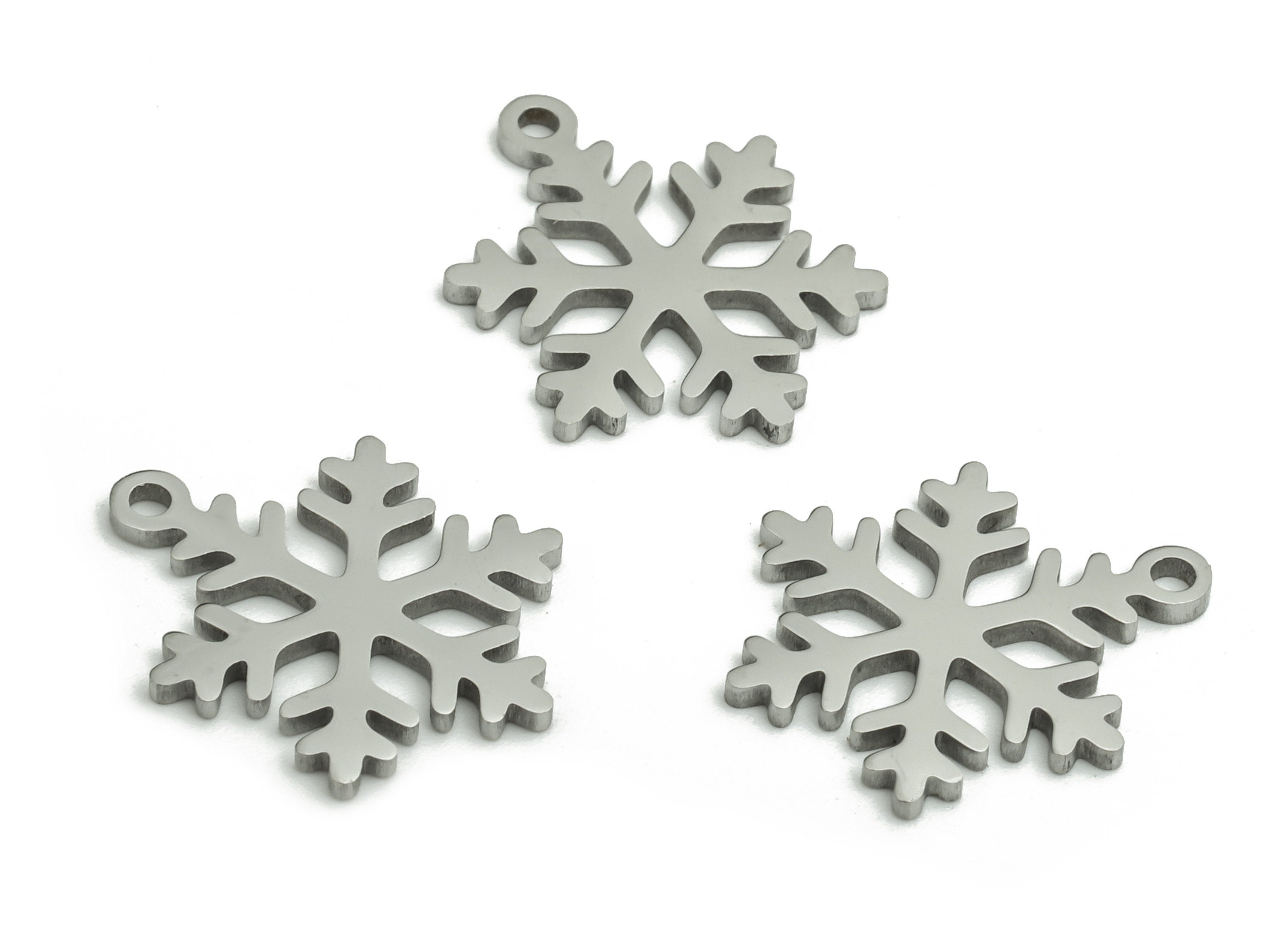 Stainless Steel Snowflake Earring Charms - Stainless Steel Christmas Snowflake Pendant - Jewelry Making Supplies - 15.2x11.8x0.9mm- SS1285 - DOMEDBAZAAR