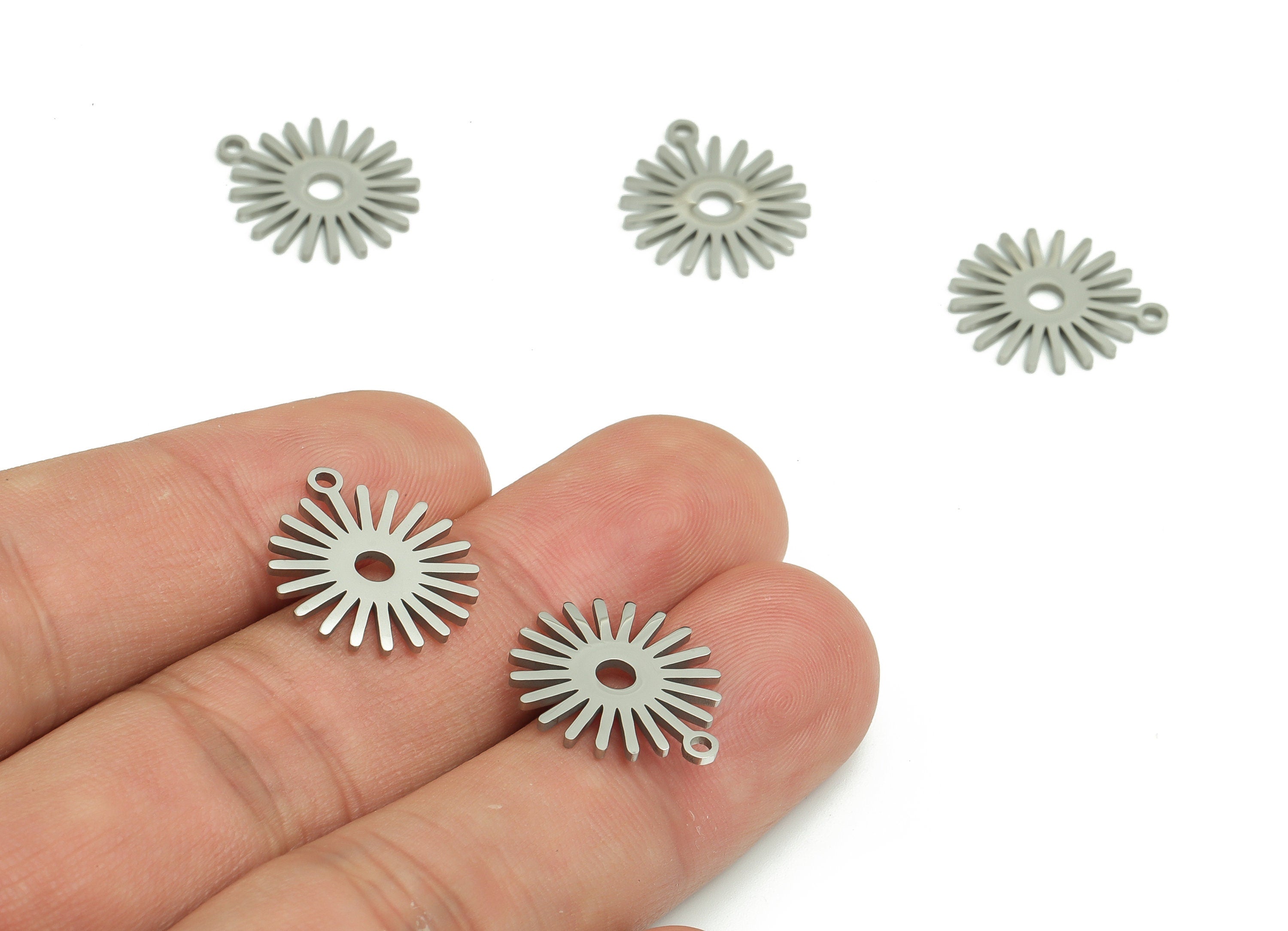 Stainless Steel Sun Earring Charms - Stainless Steel Sunburst Pendant - Jewelry Making Supplies - 16.76x14.96x0.94mm - SS1278 - DOMEDBAZAAR