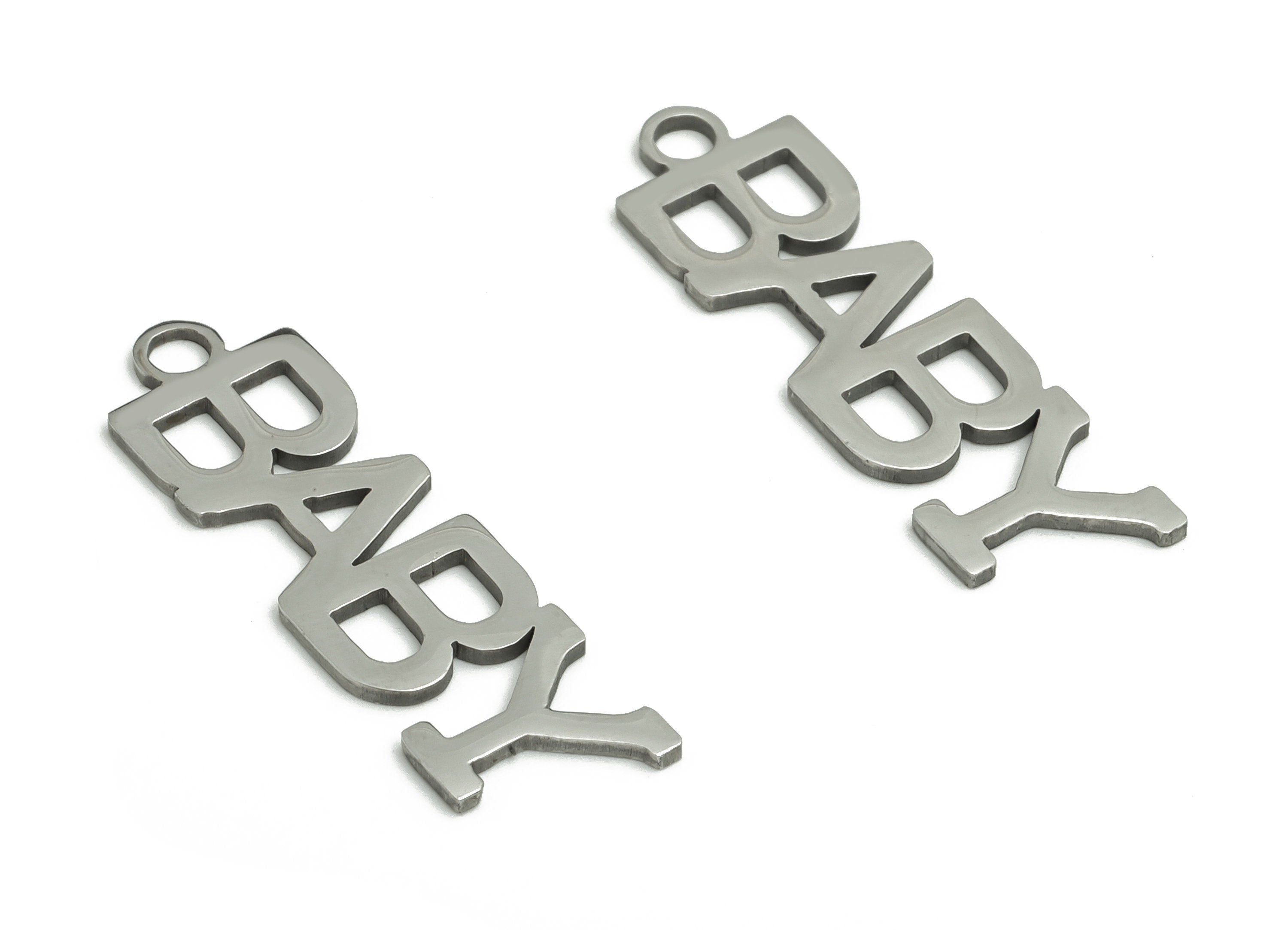 Stainless Steel BABY Word Earring Charms - Stainless Steel BABY Pendant - Jewelry Making Supplies - 30.2x9.09x0.95mm - SS1258 - DOMEDBAZAAR