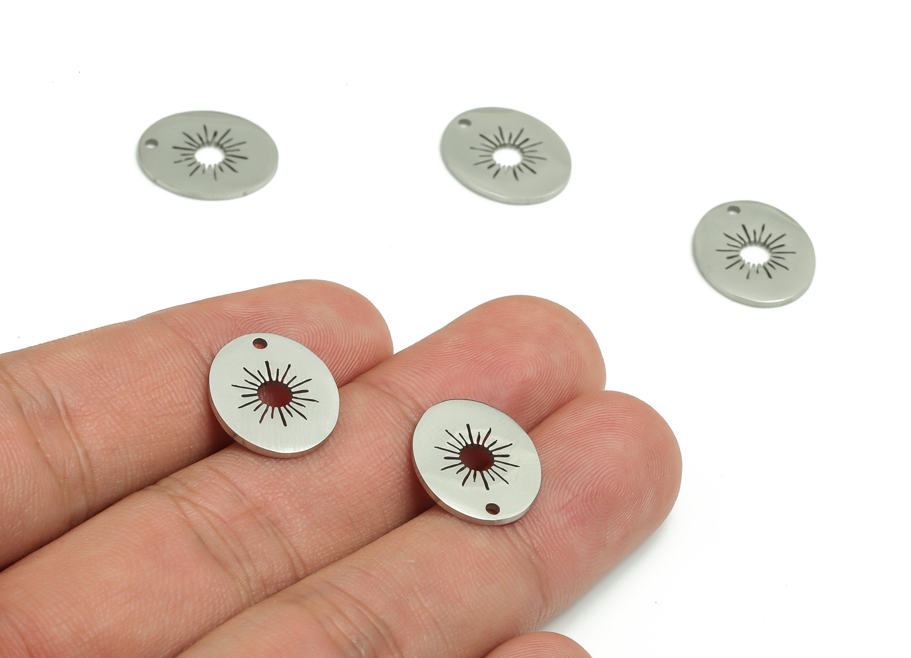 Stainless Steel Oval Earring Charms - Stainless Steel Sun Pendant - Jewelry Making Supplies - 15.88x13.1x0.95mm - SS1289 - DOMEDBAZAAR