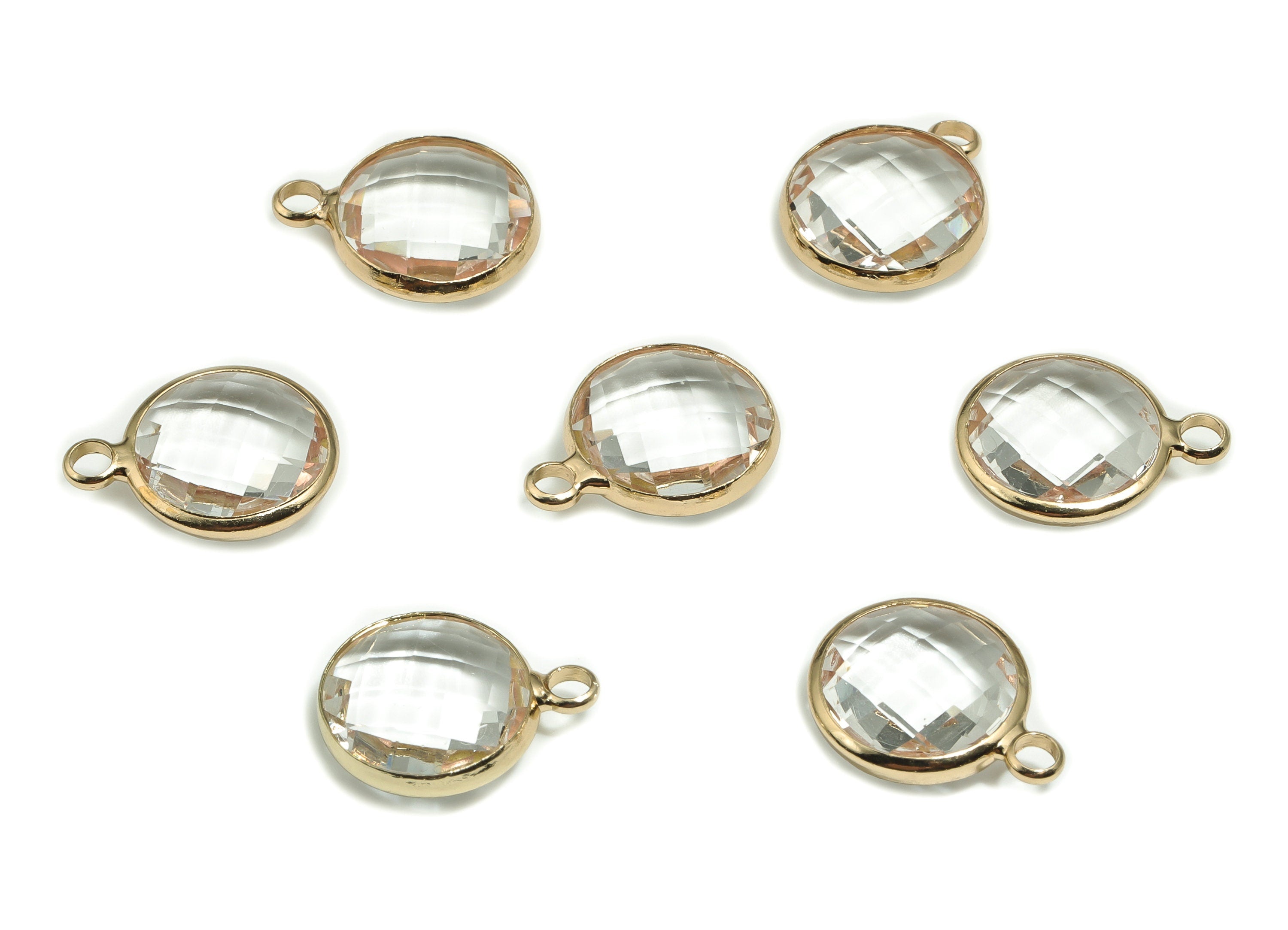 Crystal Round Earring Charms - Gold Circle Pendant - KC Gold Tone Plated Brass - Jewelry Making Supplies - 16.07x12.65x5.17mm - GS1049 - DOMEDBAZAAR