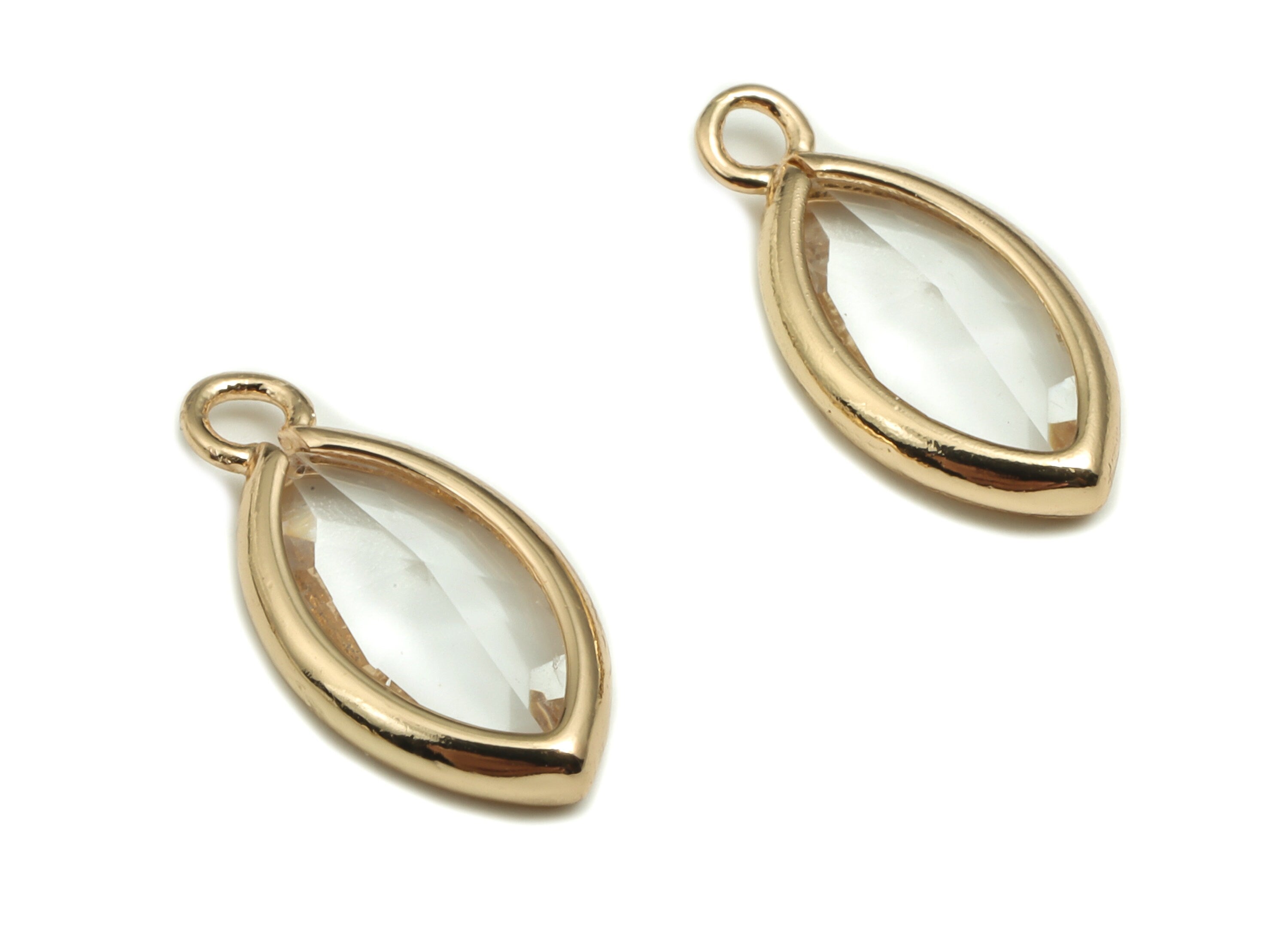 Crystal Oval Earring Charms - Gold Oval Pendant - KC Gold Tone Plated Brass - Jewelry Making Supplies - 13.92x6.55x2.85mm - GS1048 - DOMEDBAZAAR