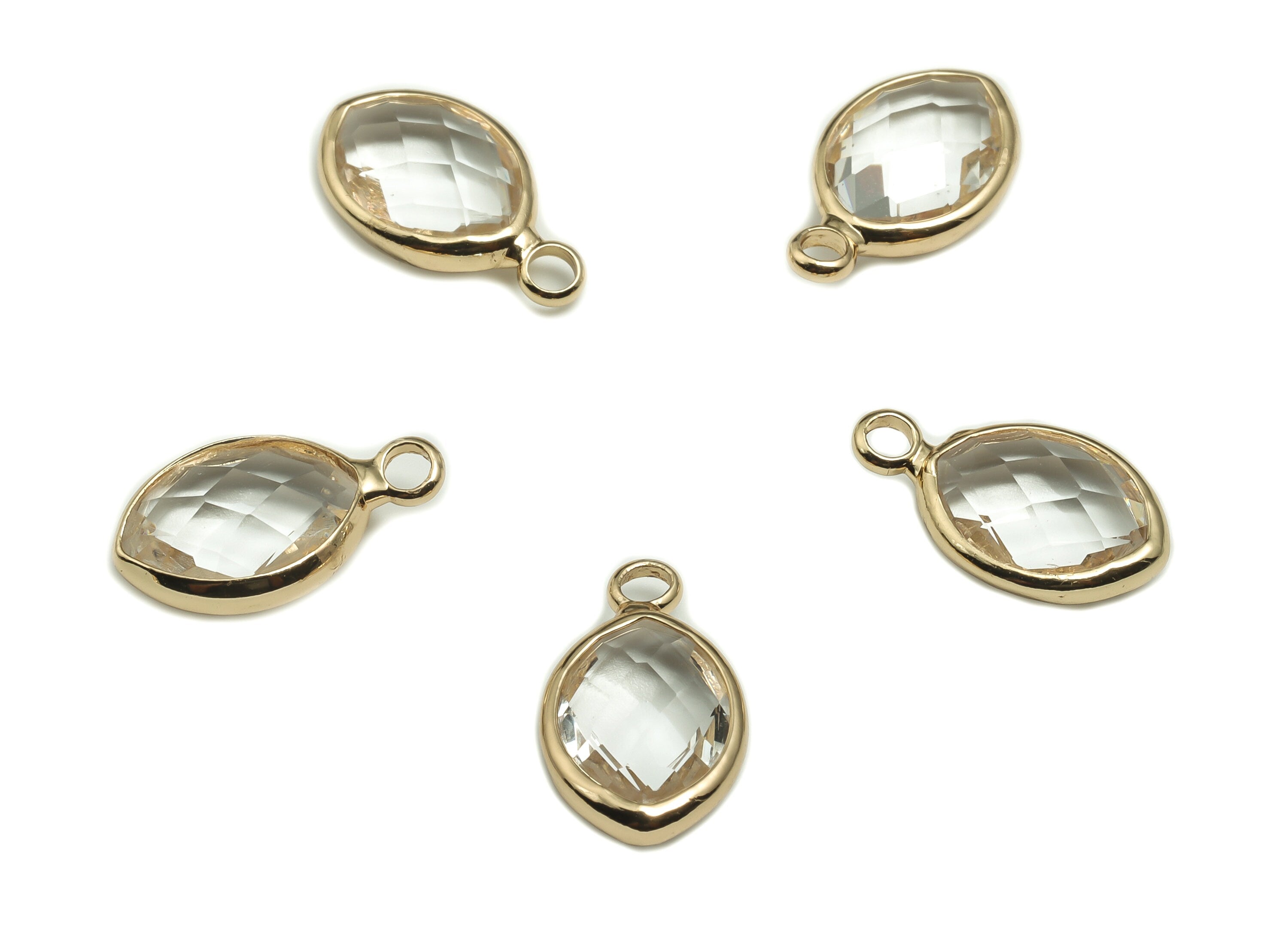 Crystal Oval Earring Charms - Gold Marquise Pendant - KC Gold Tone Plated Brass - Jewelry Making Supplies - 16.67x9.73x4.85mm - GS1044 - DOMEDBAZAAR