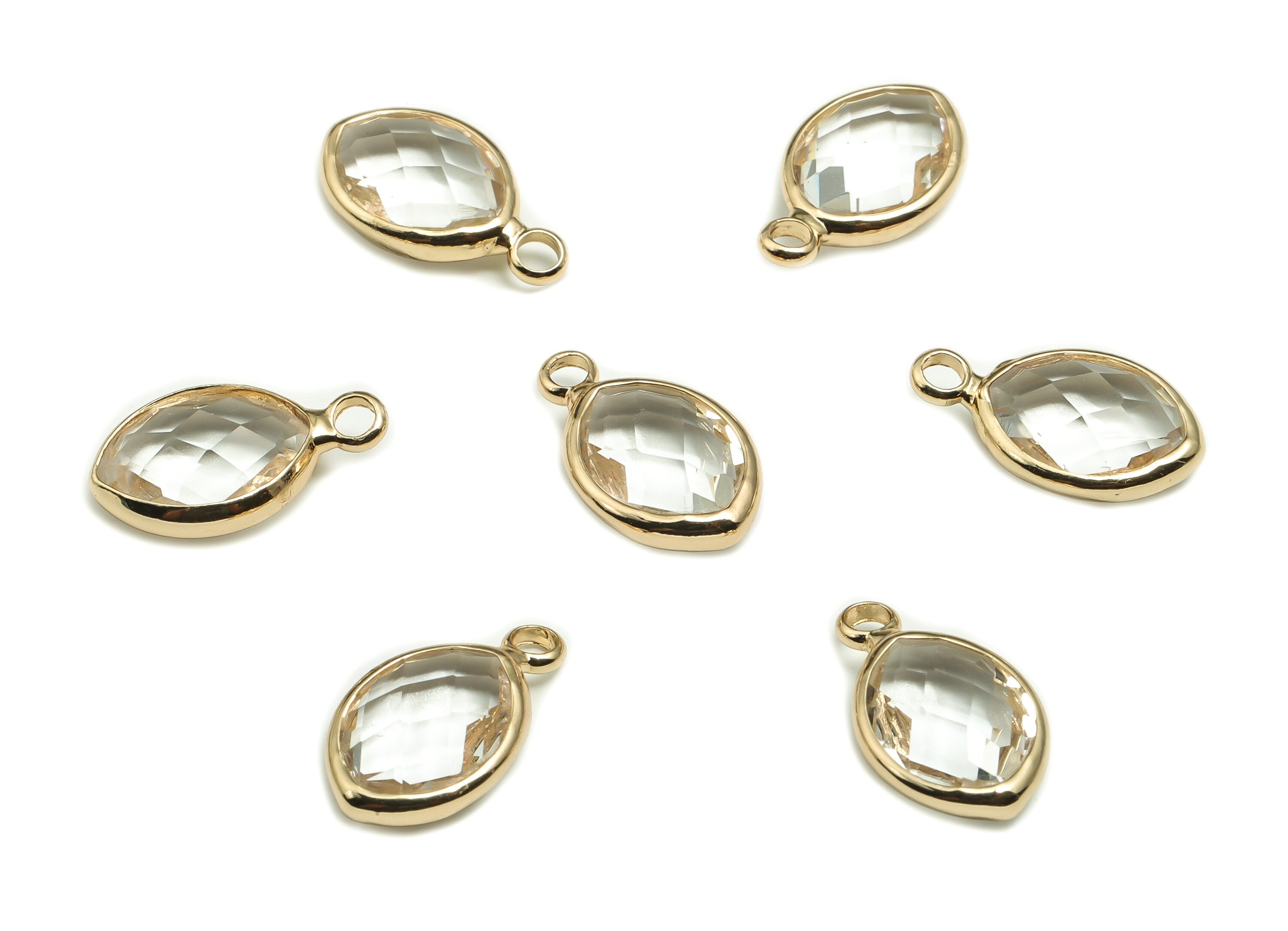 Crystal Oval Earring Charms - Gold Marquise Pendant - KC Gold Tone Plated Brass - Jewelry Making Supplies - 16.67x9.73x4.85mm - GS1044 - DOMEDBAZAAR