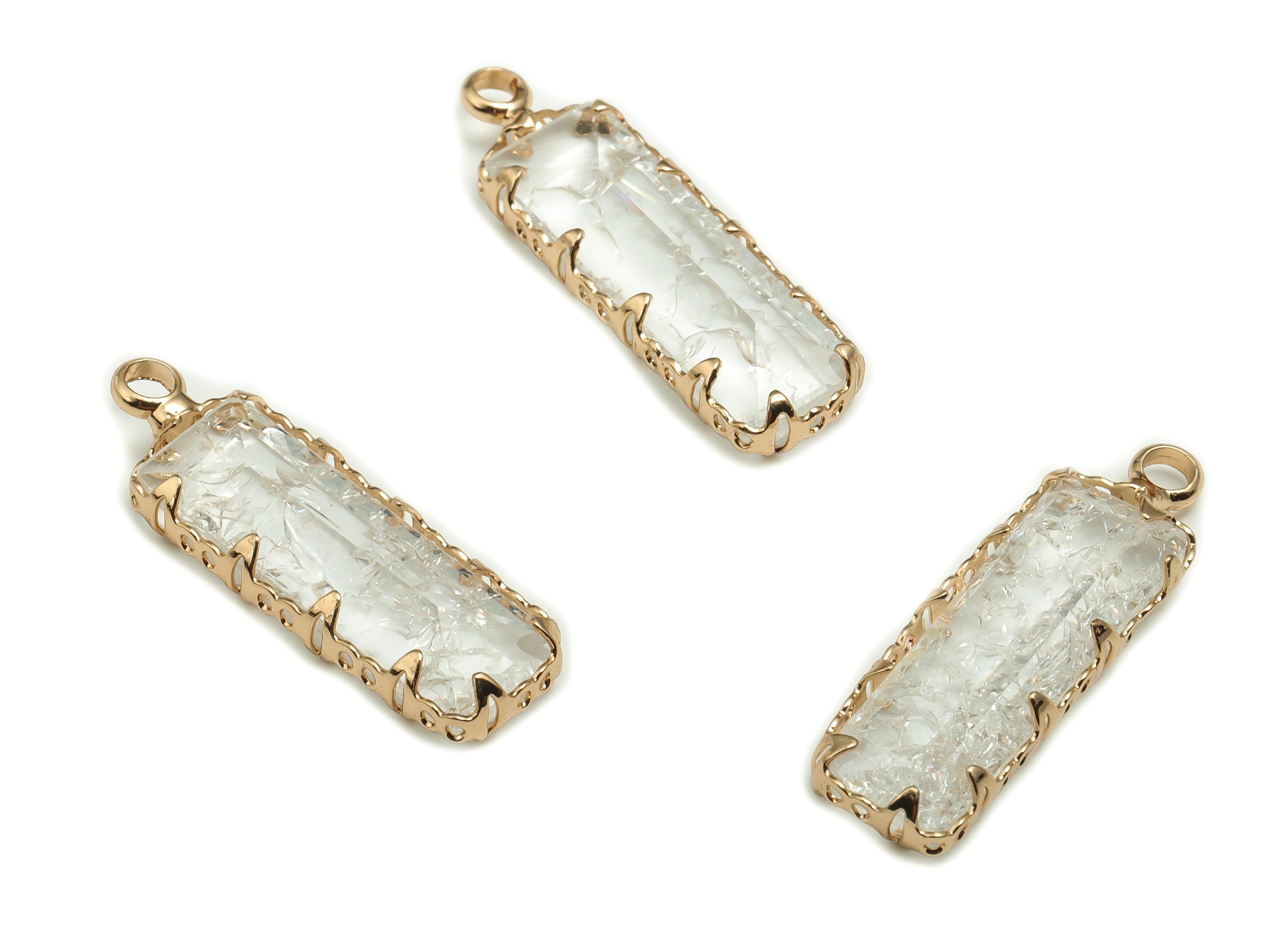Crystal Rectangle Earring Charms - Gold Rectangle Pendant - KC Gold Tone Plated Brass - Jewelry Supplies - 26.49x8.13x4.12mm - GS1042 - DOMEDBAZAAR