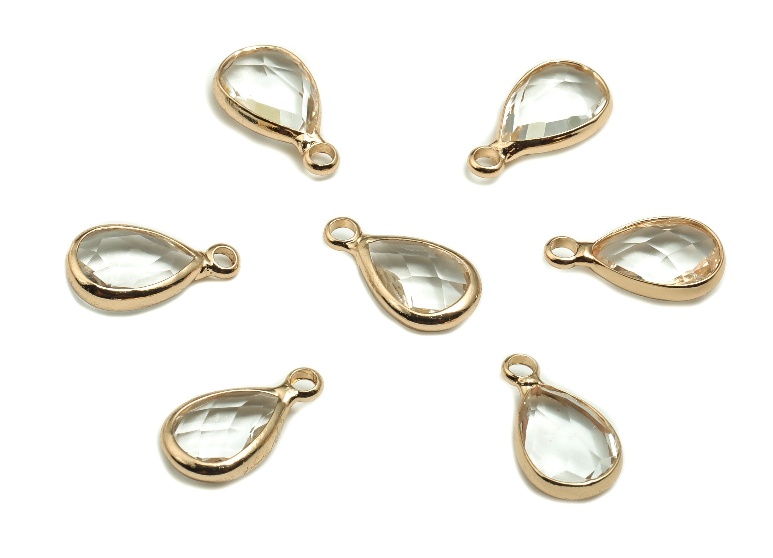 Crystal Drop Earring Charms - Gold Drop Pendant - KC Gold Tone Plated Brass - Jewelry Making Supplies - 13.87x7.72x3.98mm - GS1051 - DOMEDBAZAAR