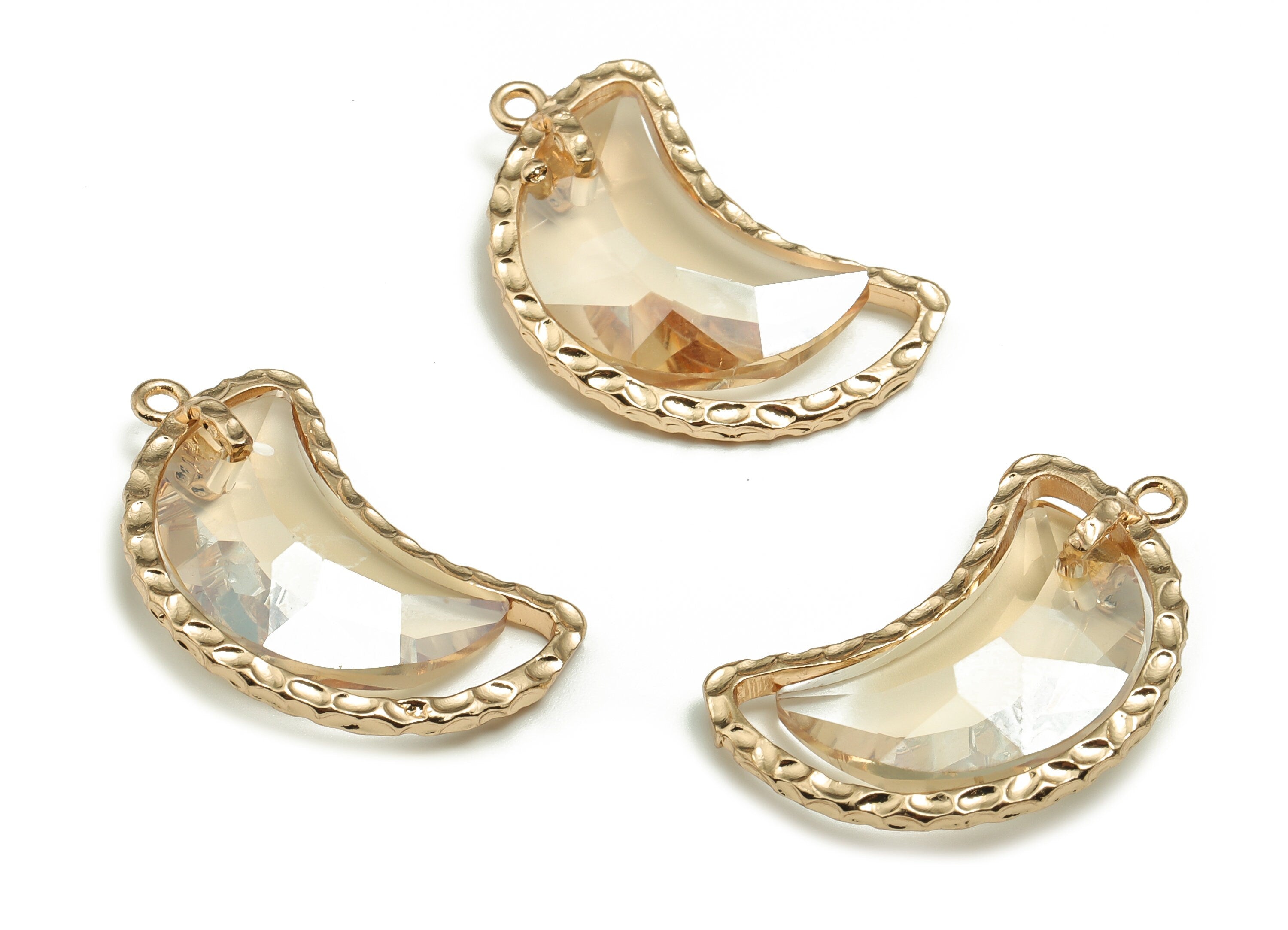 Crystal Crescent Earring Charms - Gold Moon Pendant - KC Gold Tone Plated Brass - Jewelry Making Supplies - 28.85x18.45x5.48mm - GS1039 - DOMEDBAZAAR