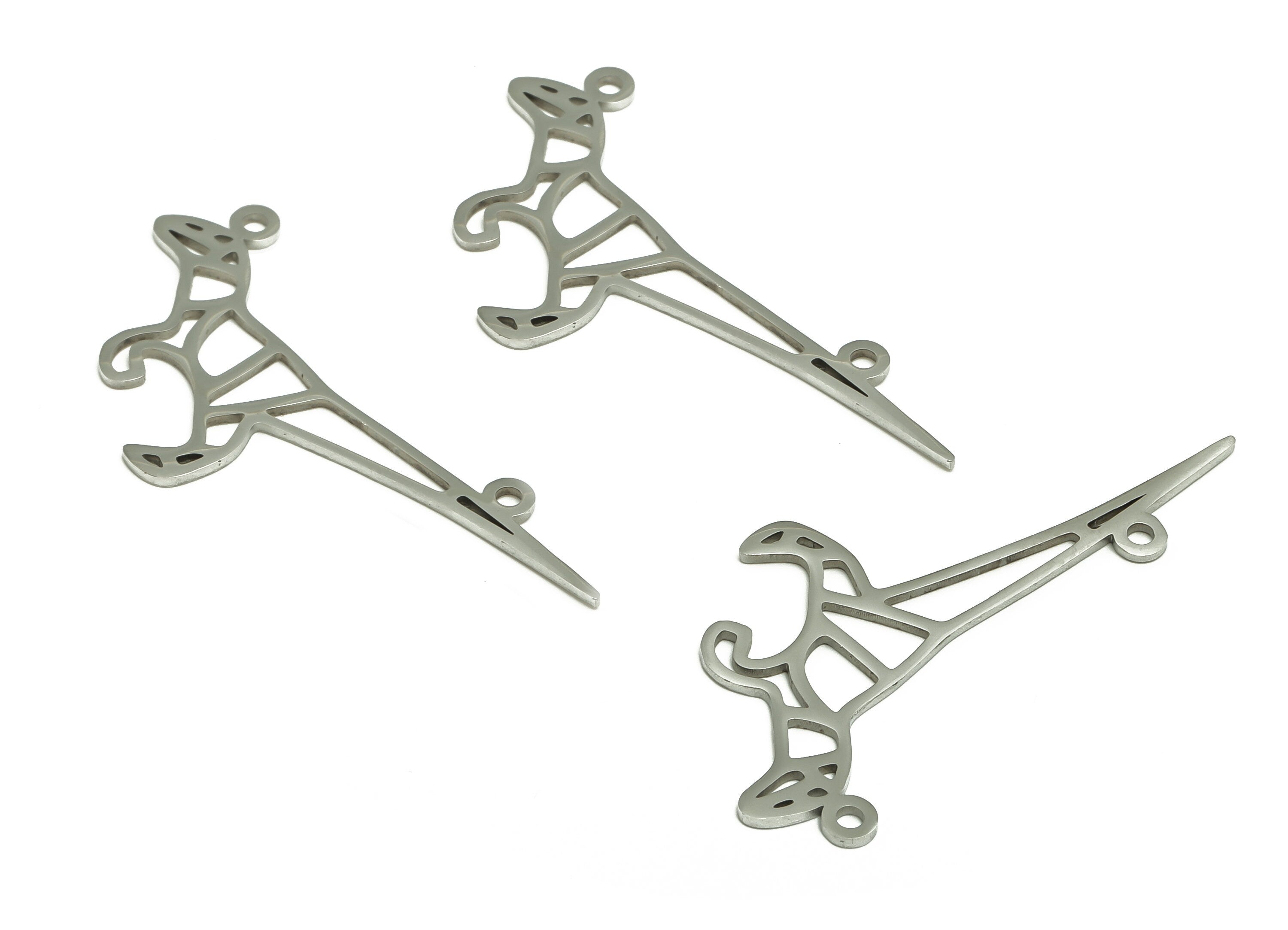 Dinosaur Necklace Charms – Dinosaur Connector -Stainless Steel Connector – Dino Pendant Charm –Jewelry Supplies - 42.27x17.89x0.9mm - SS1309 - DOMEDBAZAAR