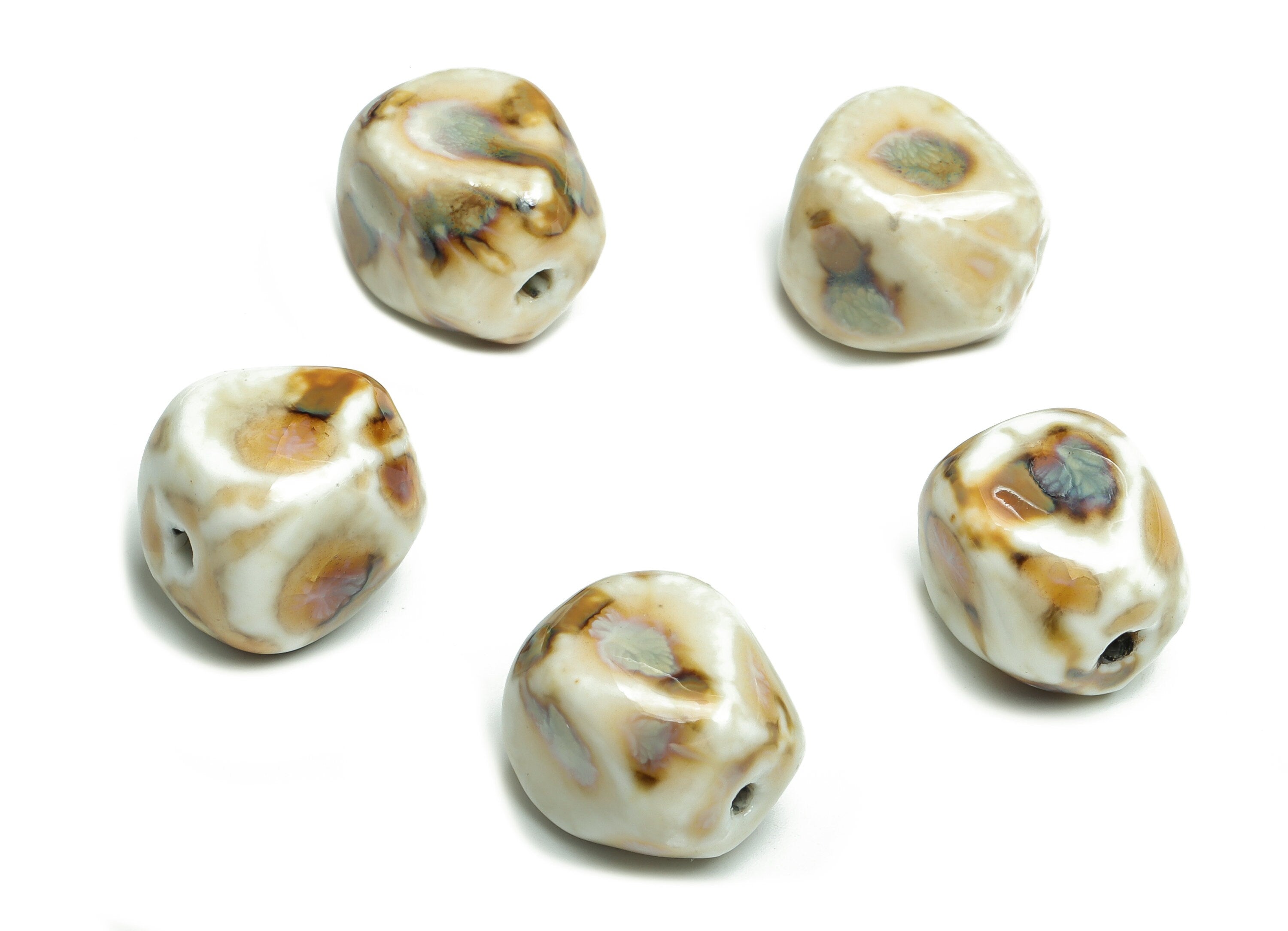 Glazed Ceramic Beads - Carved Shaped Beads - Handmade Beads - Necklace Beads - Connectors Beads - Jewelry Supplies - 16.3x14.6x14mm - NS1452 - DOMEDBAZAAR