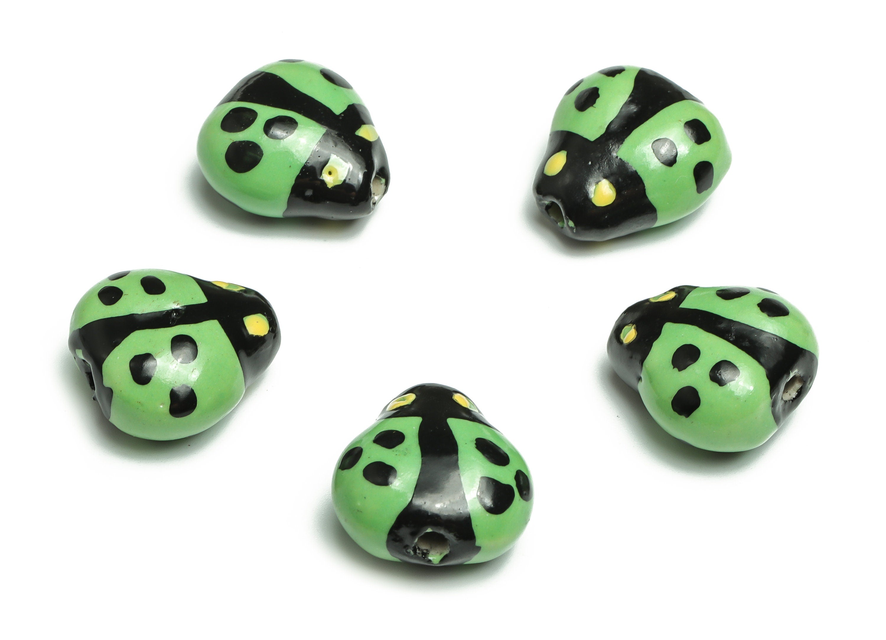 Glazed Ceramic ladybug Beads - Carved ladybug Beads - Handmade Beads - Necklace Beads - Connectors Beads - 15.88x15.4x9.16mm - NS1422C - DOMEDBAZAAR