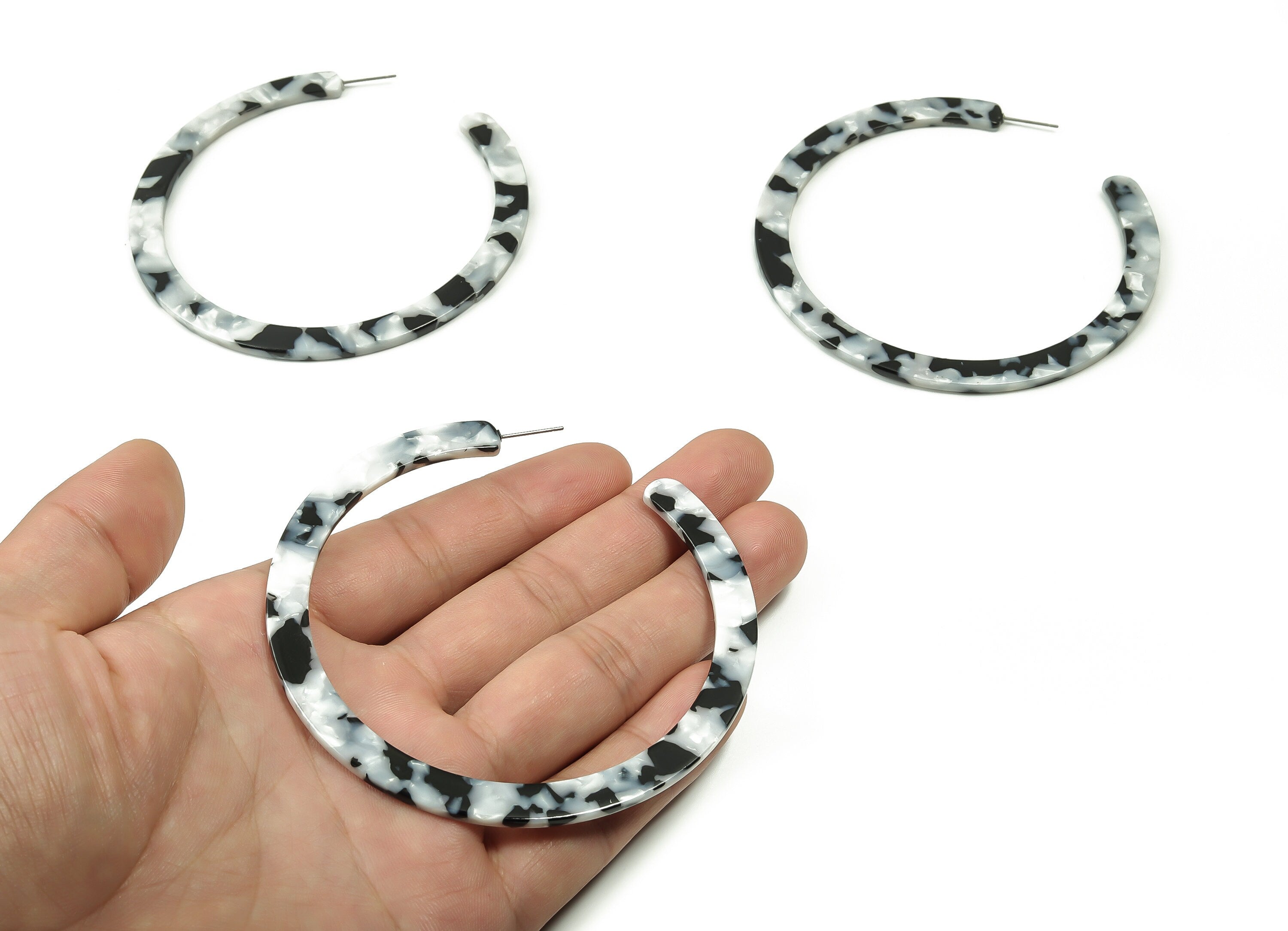 Open Hoop Earrings Stud - 3.3 inch Hoop Earring - Acetate Round Earring Post - Open Circle - Color Code: A15 - 82.34x7.23x2.5mm - AC1838-A15 - DOMEDBAZAAR