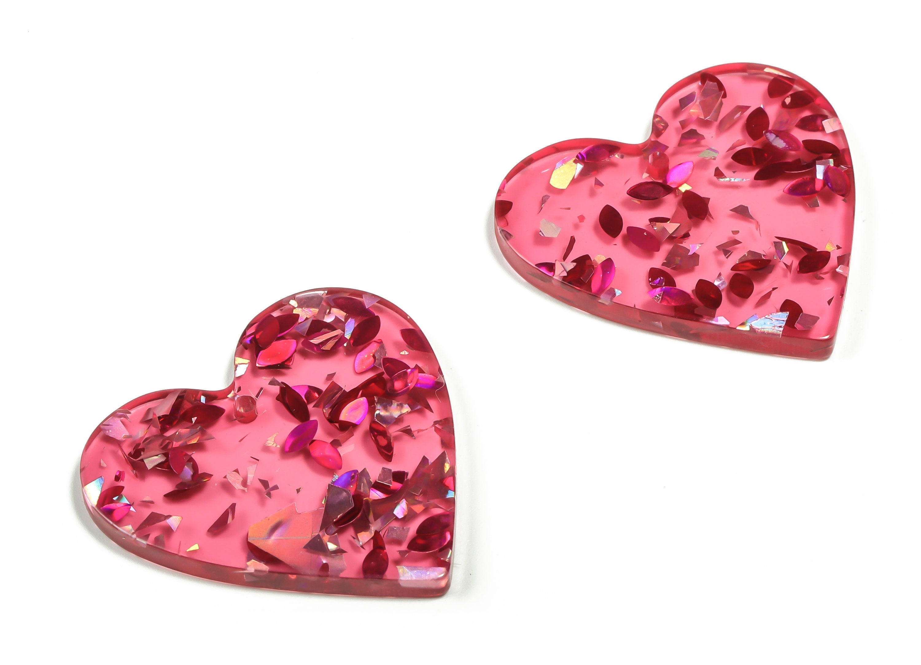 Acrylic Heart Earring Charms - Acrylic Heart Pendant - Silver Pink Foil&Confetti - Color Code: A437 - 31.92x31.3x2.88mm - AC1431-A437 - DOMEDBAZAAR