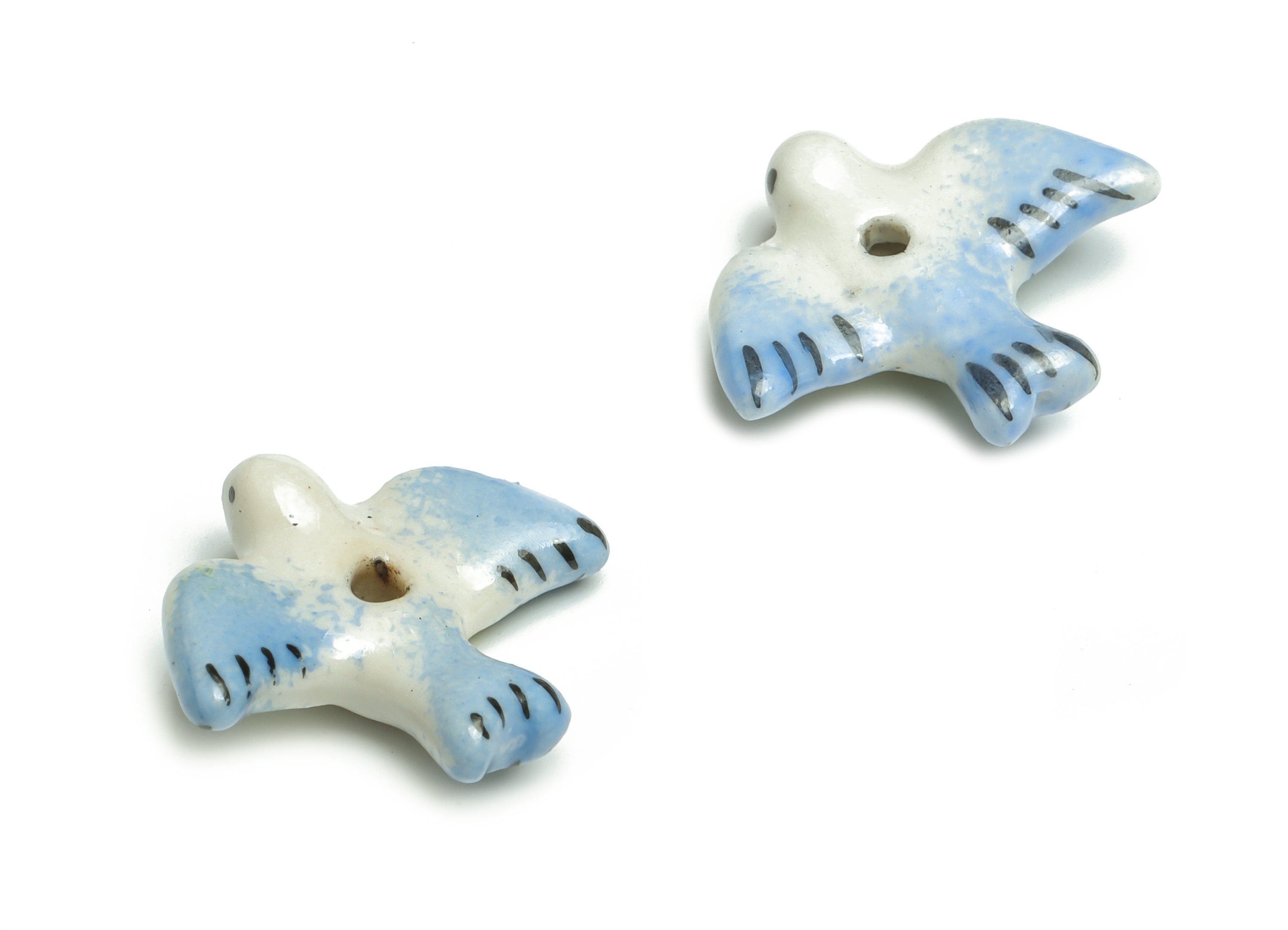 Glazed Ceramic Bird Beads - Carved  Bird Beads - Handmade Beads - Necklace Beads - Connectors Beads - 23.18x19.9x5.33mm - NS1424 - DOMEDBAZAAR