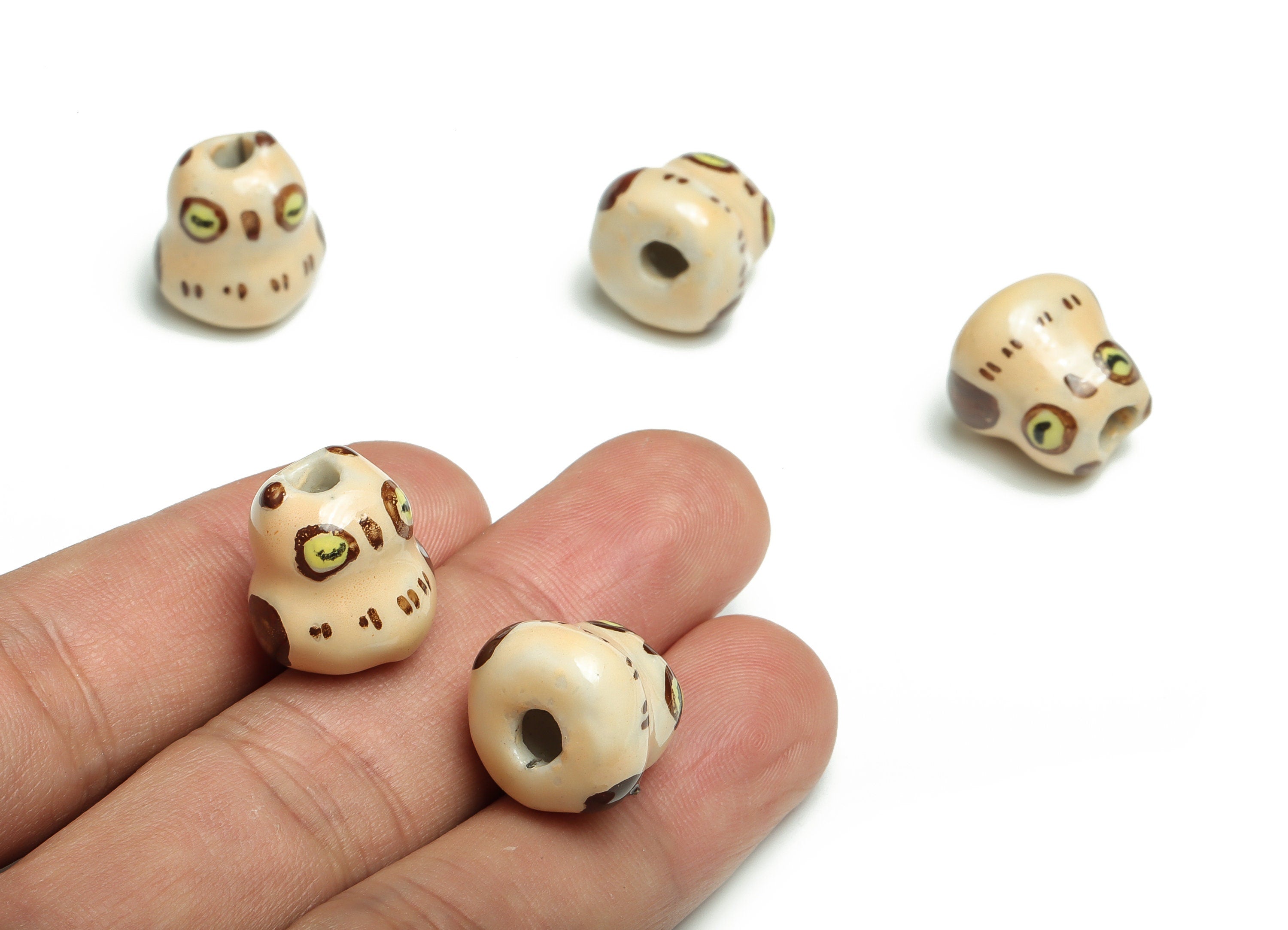 Glazed Ceramic Owl Beads - Carved Owl Beads - Handmade Beads - Necklace Beads - Connectors Beads - 15.45x15.21x14.7mm - NS1447 - DOMEDBAZAAR