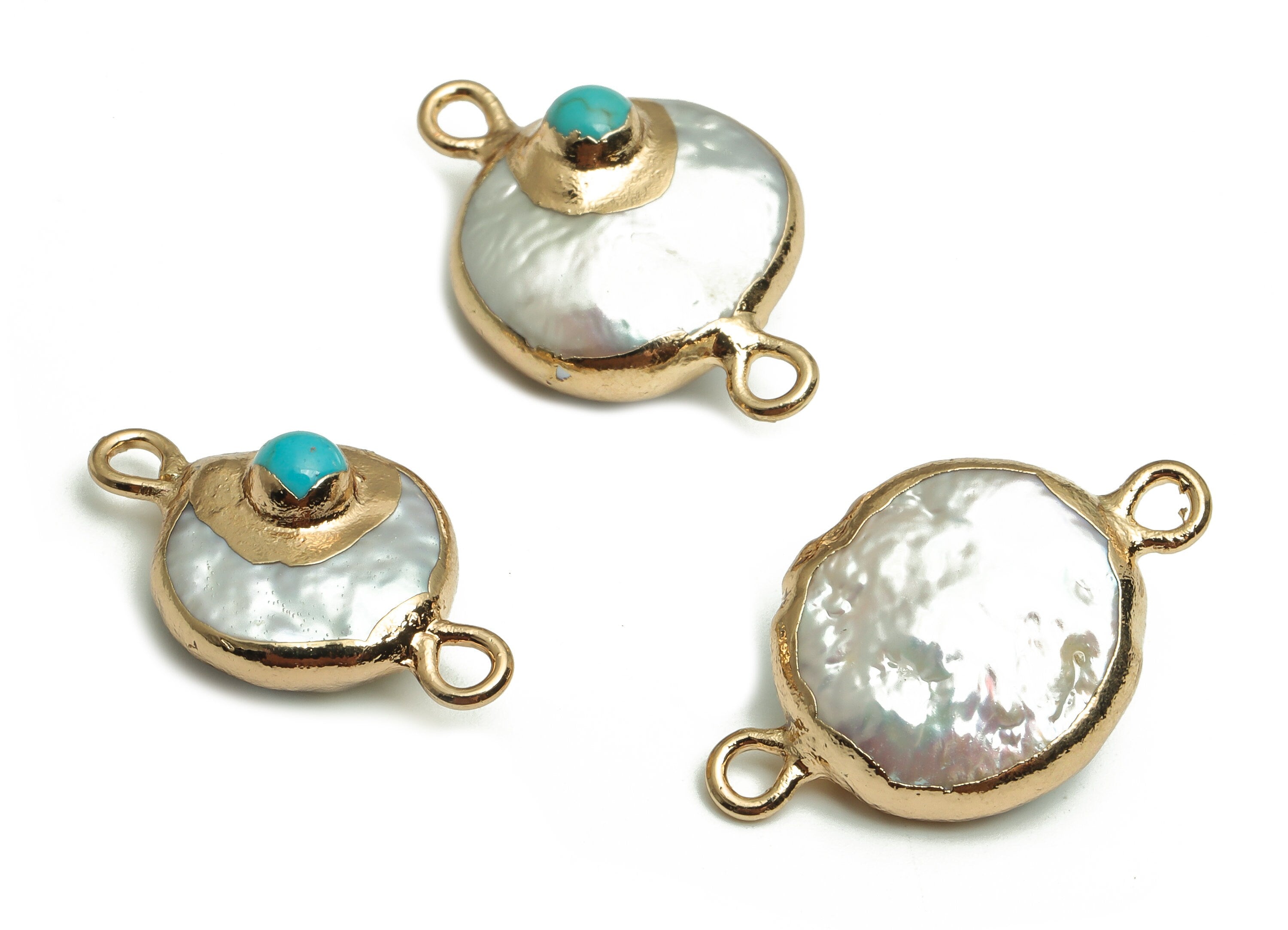 Pearl Round Pendant Charm – Iron Circle Charm – Gold Tone Plated Alloy - DIY Jewelry Making Supplies - 19.43x12.04x5.49mm - NS1421 - DOMEDBAZAAR