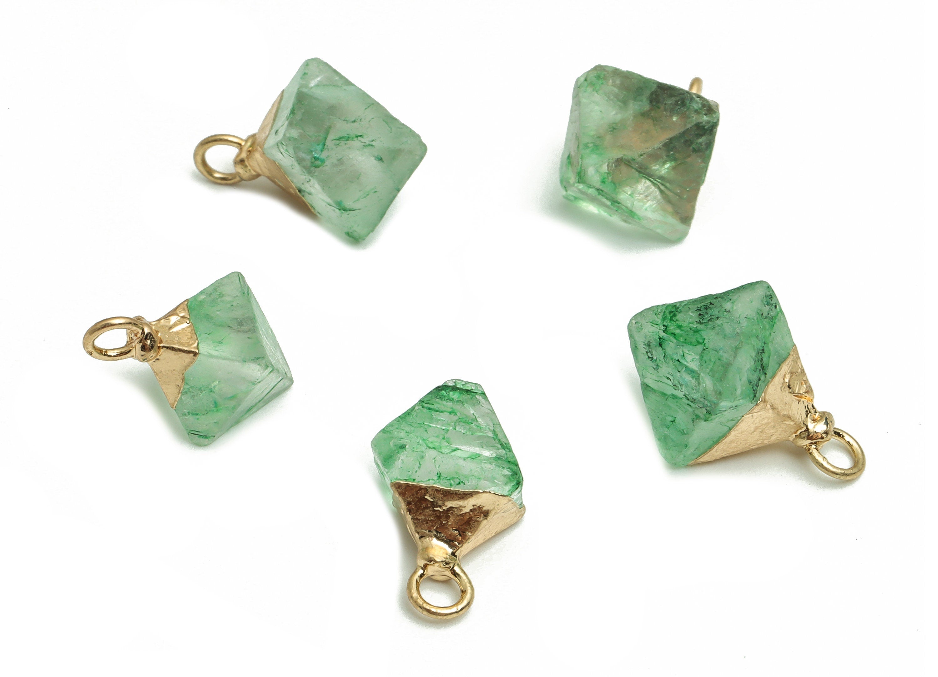 Green Fluorite Rhombic Earring Charm - Natural Stone - Iron Rhombic Pendant - Gold Tone Plated Alloy – Average Size - 16.7x13x13mm – NS1406 - DOMEDBAZAAR