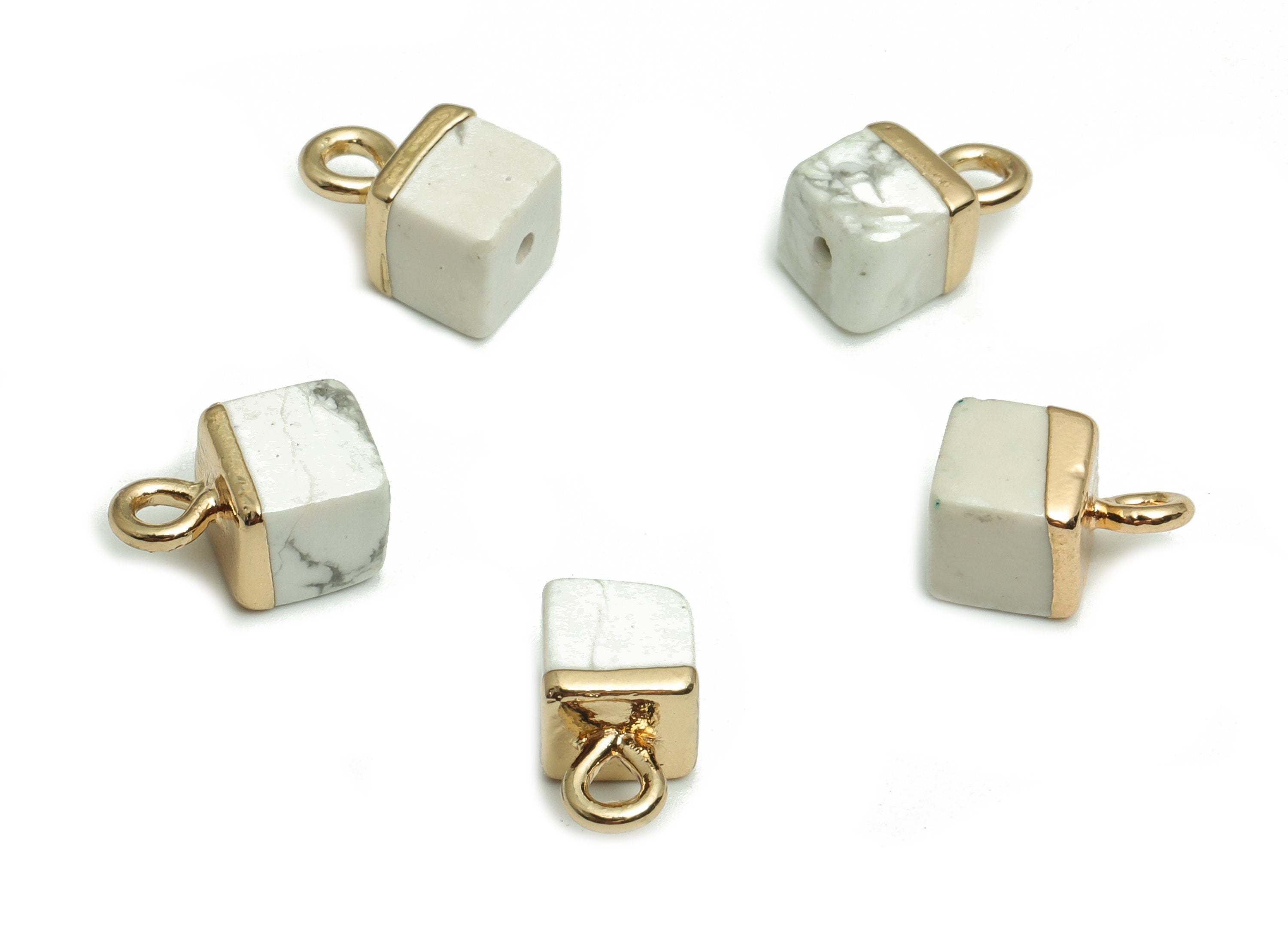 Howlite Stone Earring Charms - Iron Square Pendant - Natural Stone - Gold Tone Plated Alloy – Jewelry Supplies - 9.9x5.79x5.79mm – NS1405 - DOMEDBAZAAR