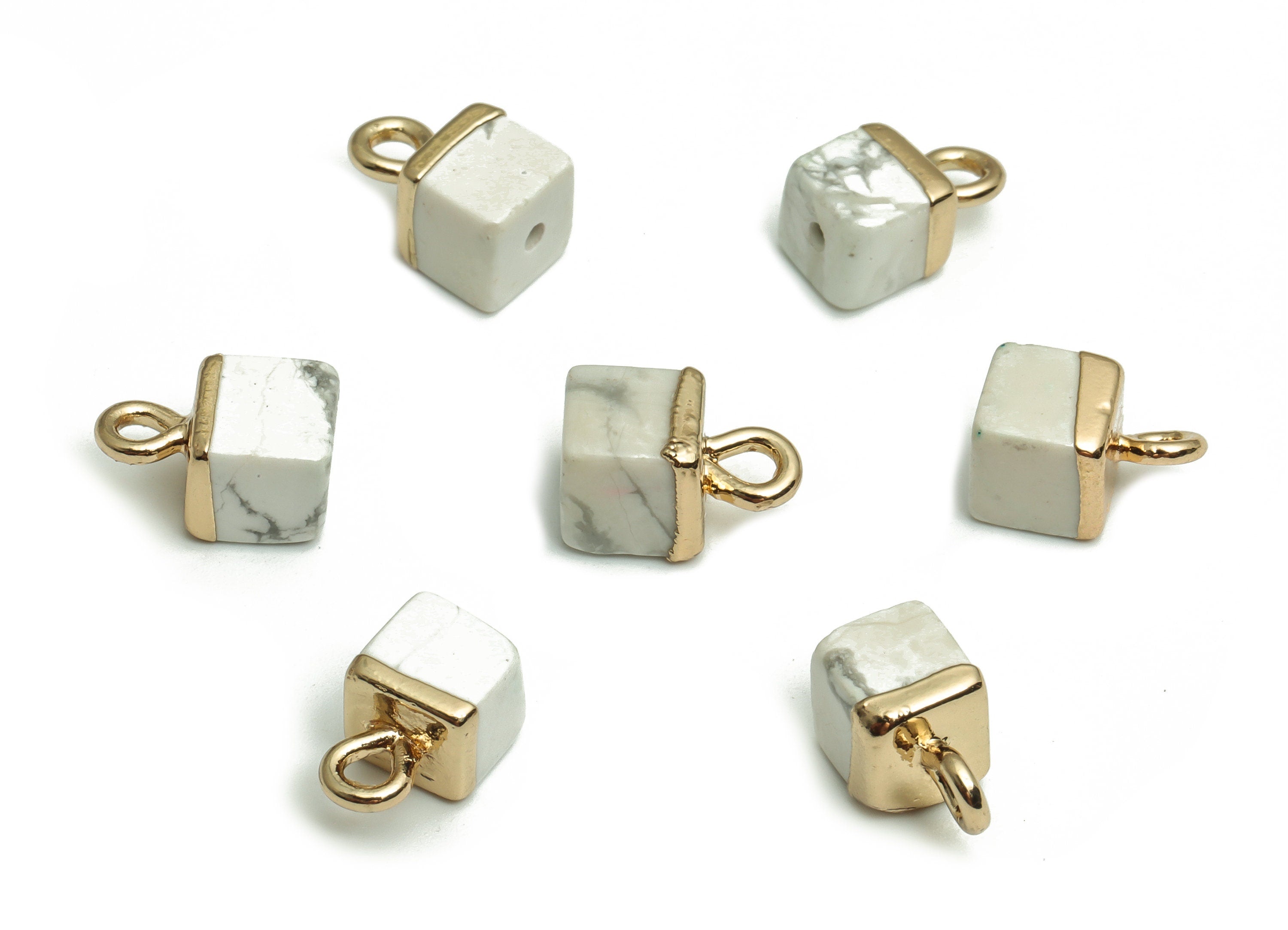 Howlite Stone Earring Charms - Iron Square Pendant - Natural Stone - Gold Tone Plated Alloy – Jewelry Supplies - 9.9x5.79x5.79mm – NS1405 - DOMEDBAZAAR