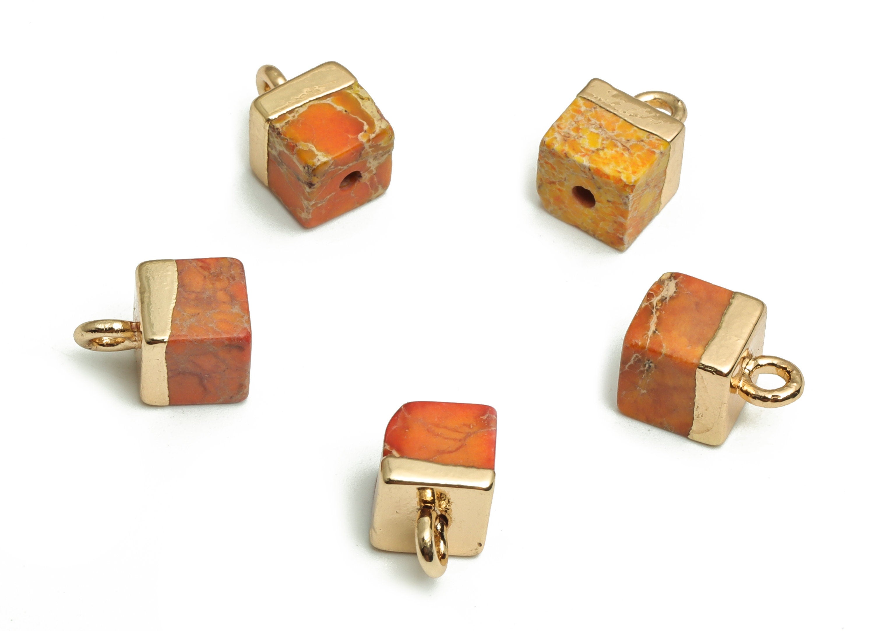 Imperial Pine Earring Charms - Iron Square Pendant - Natural Stone - Gold Tone Plated Alloy – Jewelry Supplies - 9.74x6.55x6.55mm – NS1412 - DOMEDBAZAAR
