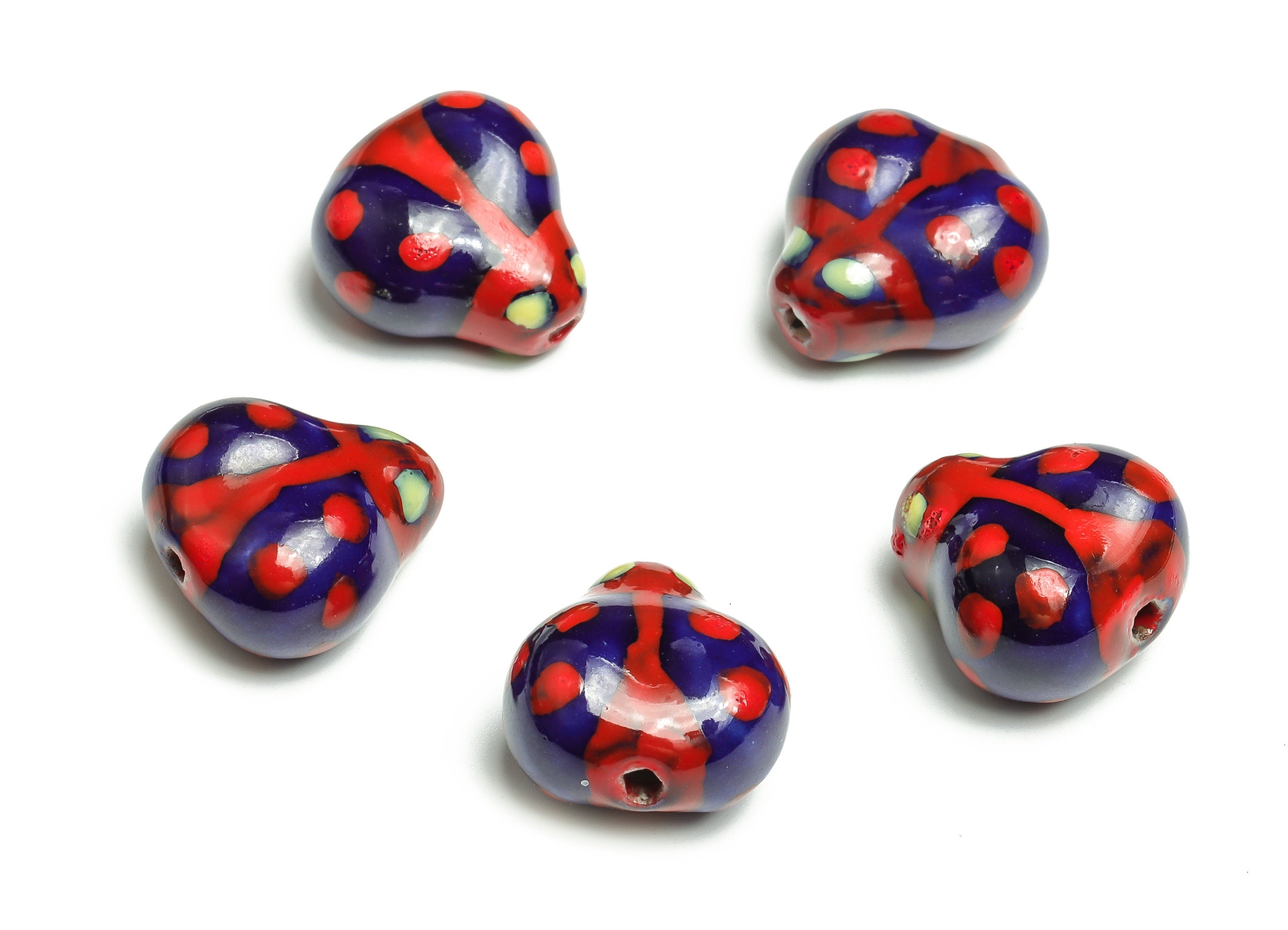 Glazed Ceramic ladybug Beads - Carved ladybug Beads - Handmade Beads - Necklace Beads - Connectors Beads - 16.22x15.38x9.3mm - NS1422D - DOMEDBAZAAR
