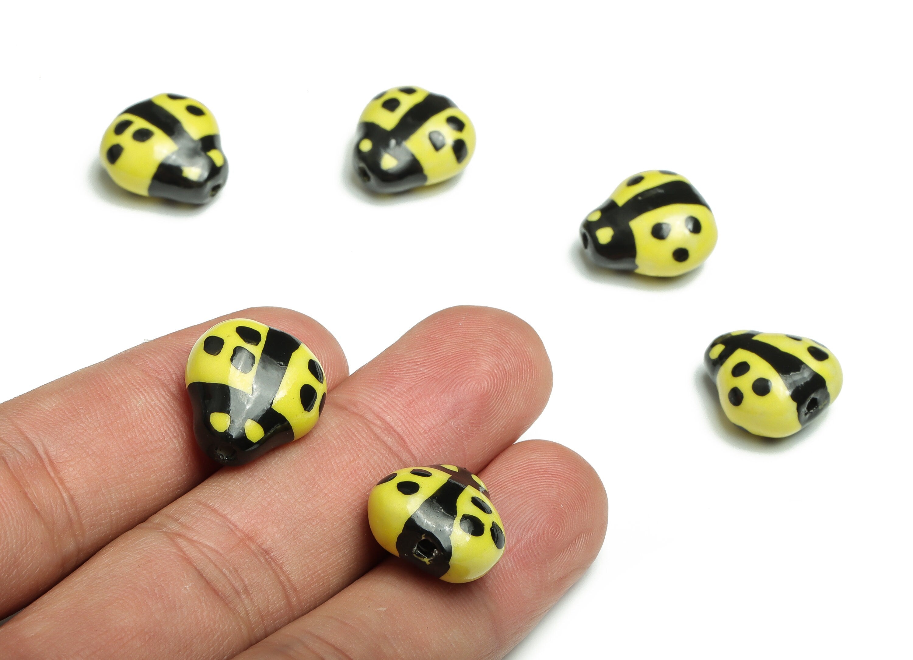 Glazed Ceramic ladybug Beads - Carved ladybug Beads - Handmade Beads - Necklace Beads - Connectors Beads - 15.52x15.41x8.77mm - NS1422A - DOMEDBAZAAR