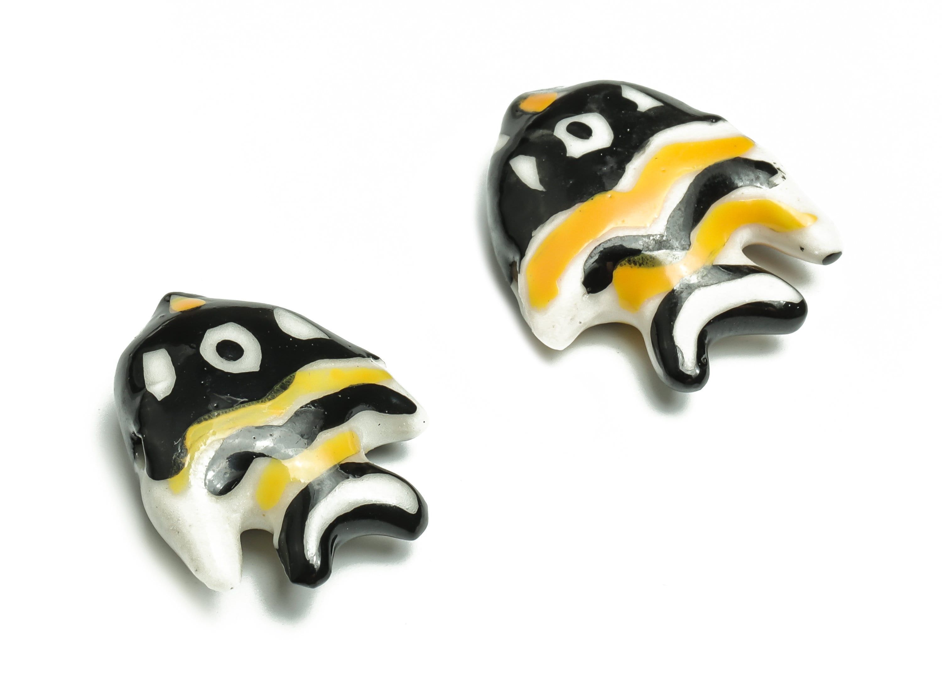 Glazed Ceramic Fish Beads - Carved Fish Beads - Handmade Beads - Necklace Beads - Connectors Beads - 21.33x18.84x7.63mm - NS1423A - DOMEDBAZAAR