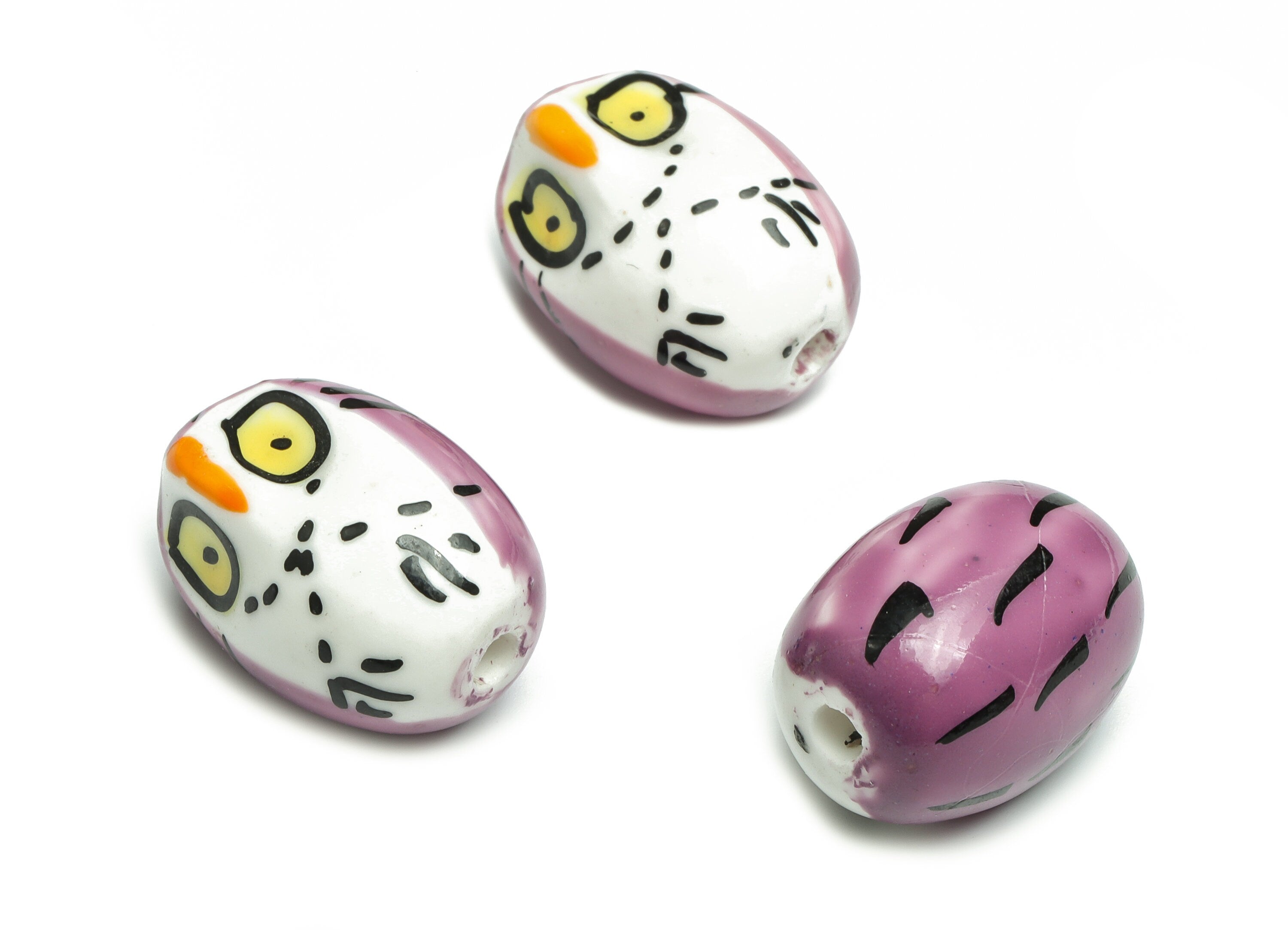Glazed Ceramic Owl Beads - Carved Owl Beads - Handmade Beads - Necklace Beads - Connectors Beads - 21.88x16.83x16.02mm - NS1454 - DOMEDBAZAAR