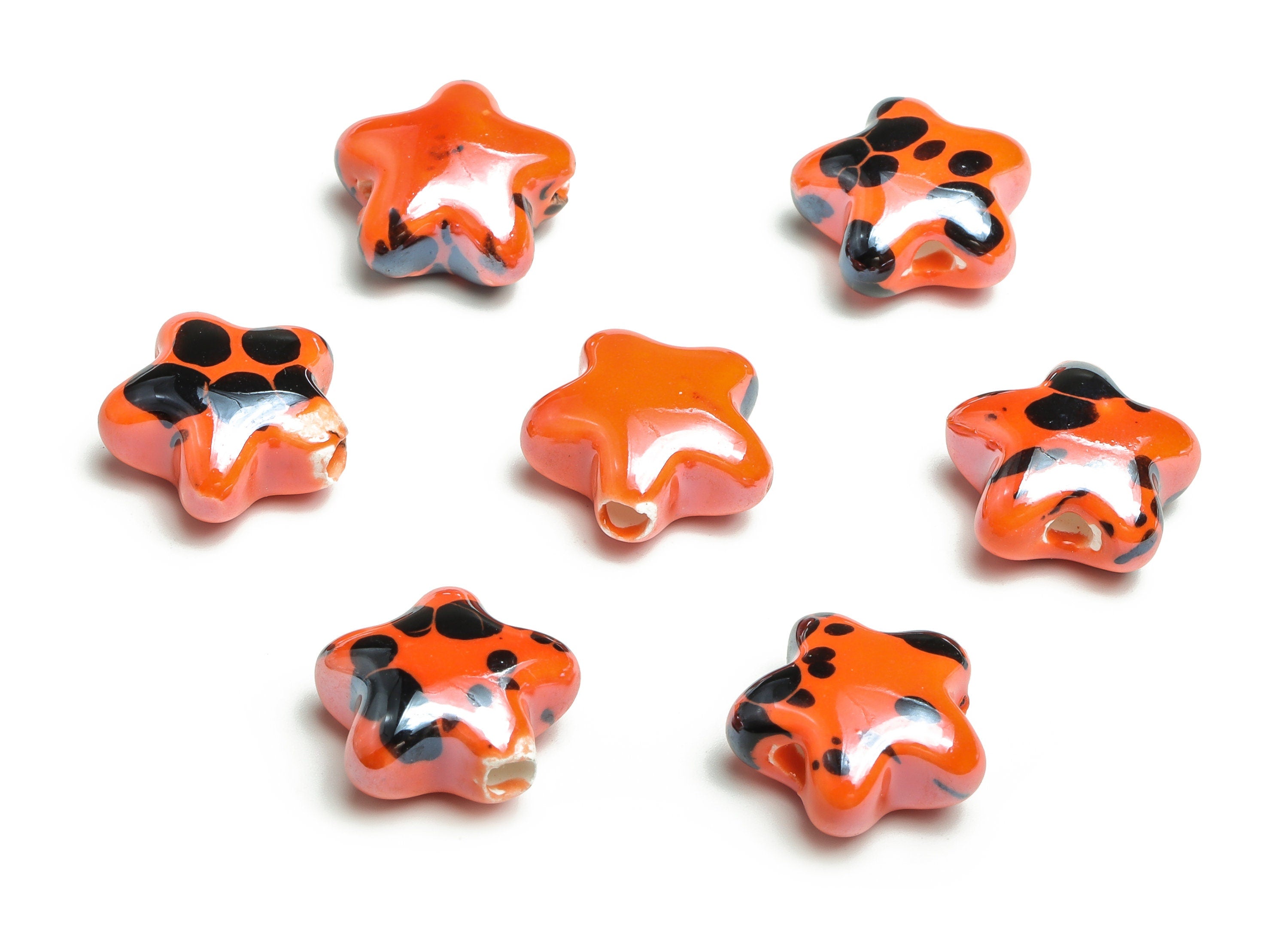 Glazed Ceramic Star Beads - Carved Star Beads - Handmade Beads - Necklace Beads - Connectors Beads - 16.27x15.41x7.96mm - NS1445 - DOMEDBAZAAR