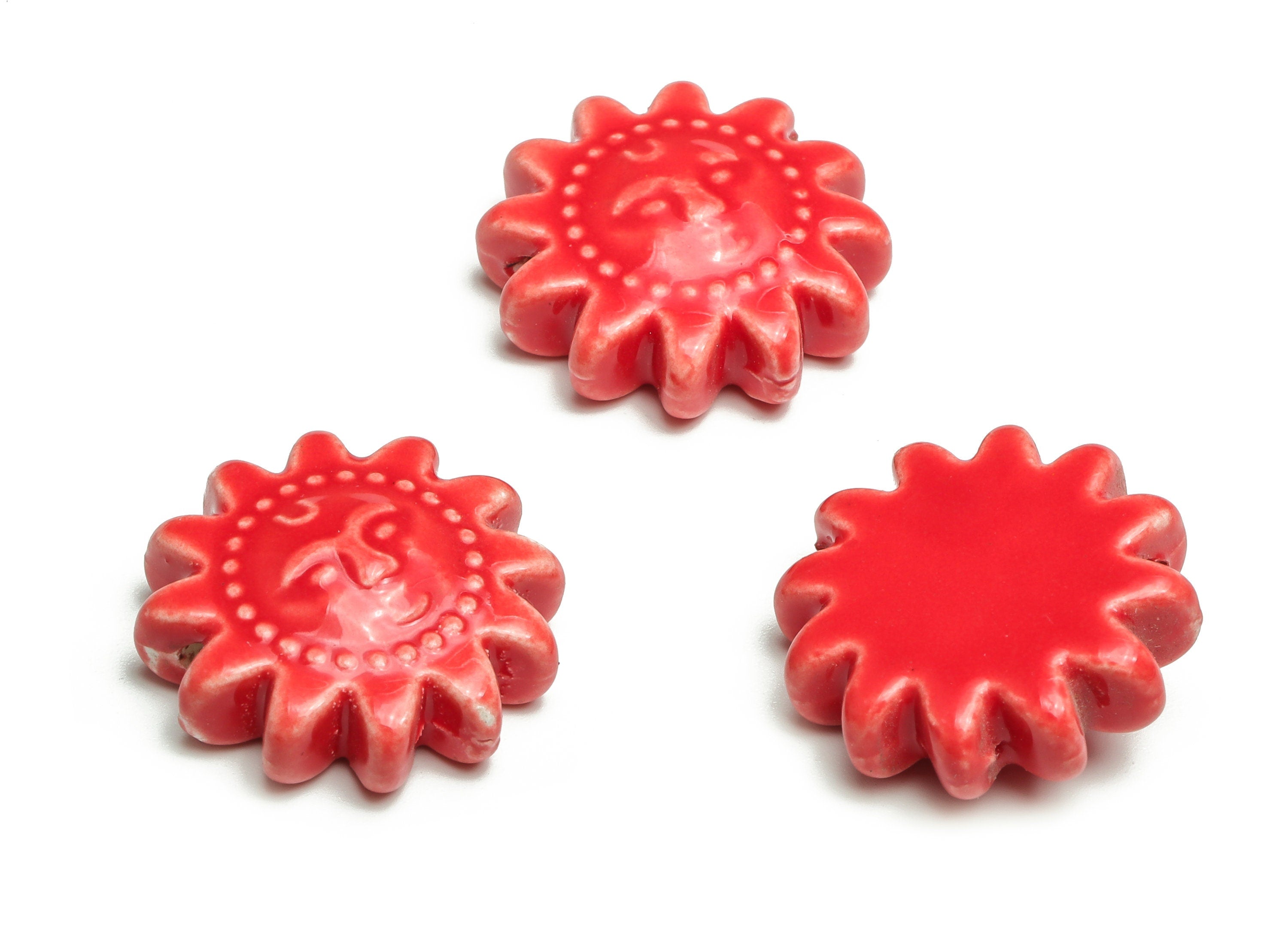 Glazed Ceramic Sun Beads - Carved Face Beads - Handmade Beads - Necklace Beads - Connectors Beads - 18.58x18.58x6.89mm - NS1449 - DOMEDBAZAAR