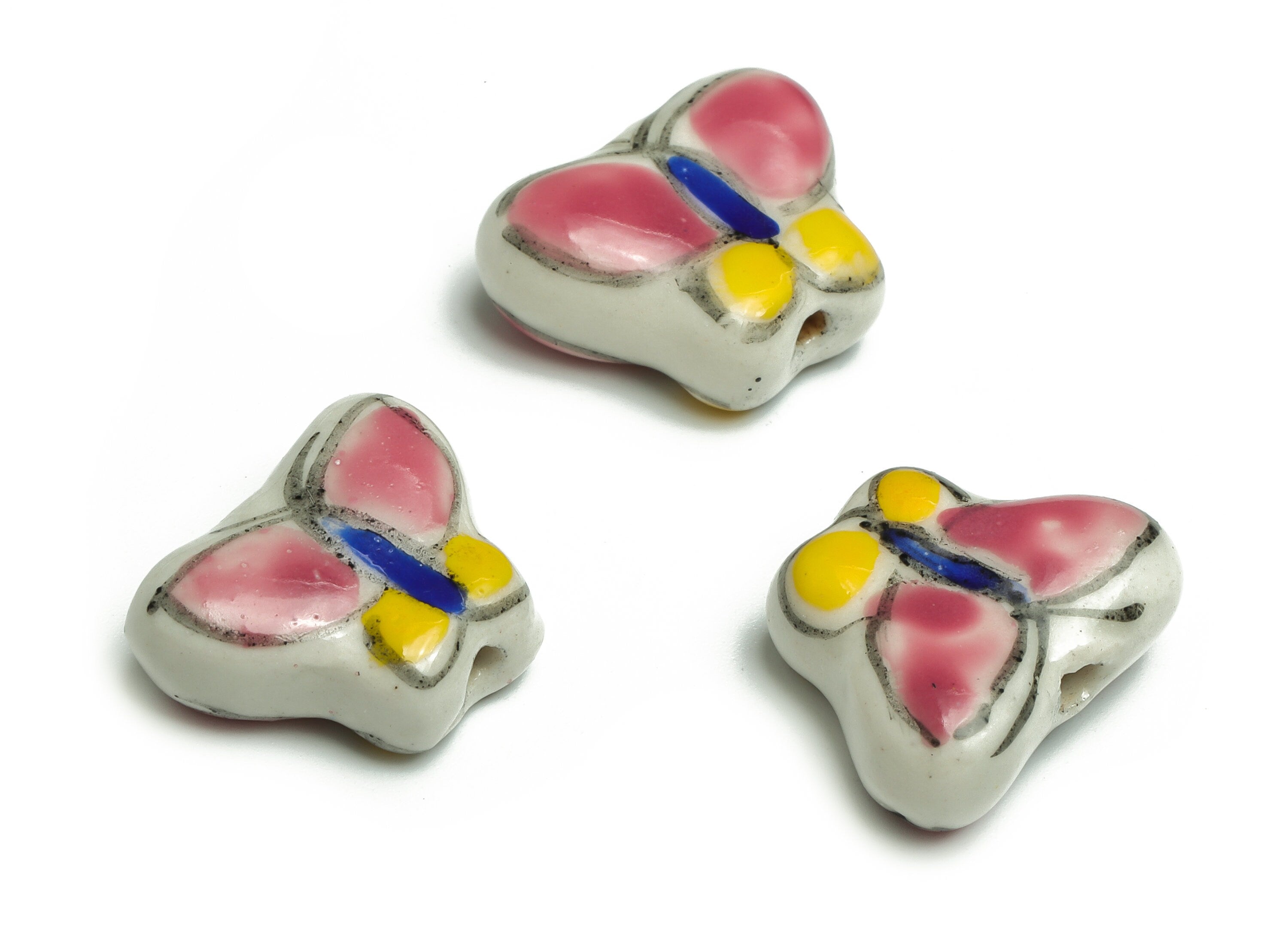 Glazed Ceramic Butterfly Beads - Carved Butterfly Beads - Handmade Beads - Necklace Beads - Connectors Beads - 17.37x13.73x6.8mm - NS1444 - DOMEDBAZAAR