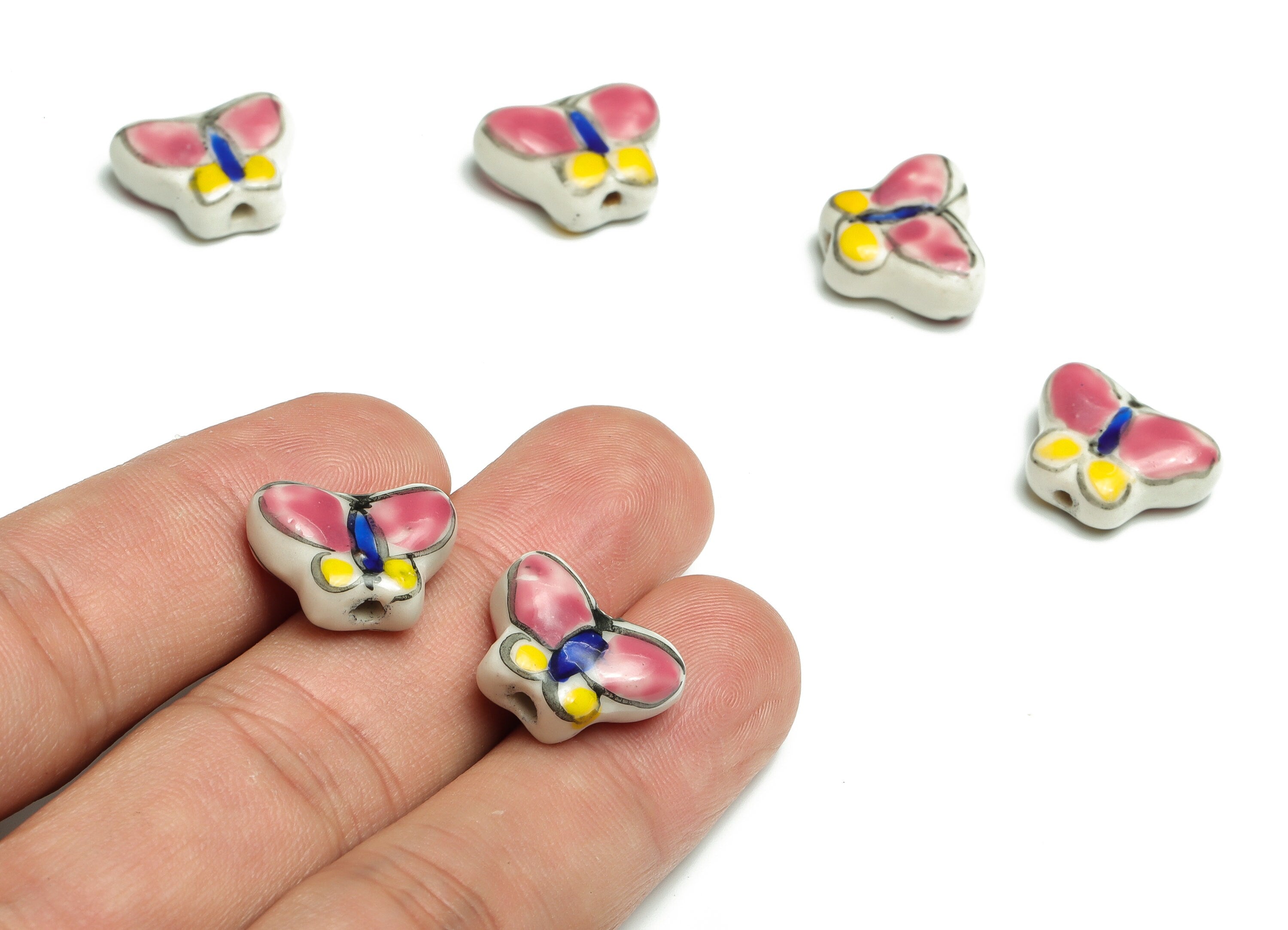 Glazed Ceramic Butterfly Beads - Carved Butterfly Beads - Handmade Beads - Necklace Beads - Connectors Beads - 17.37x13.73x6.8mm - NS1444 - DOMEDBAZAAR