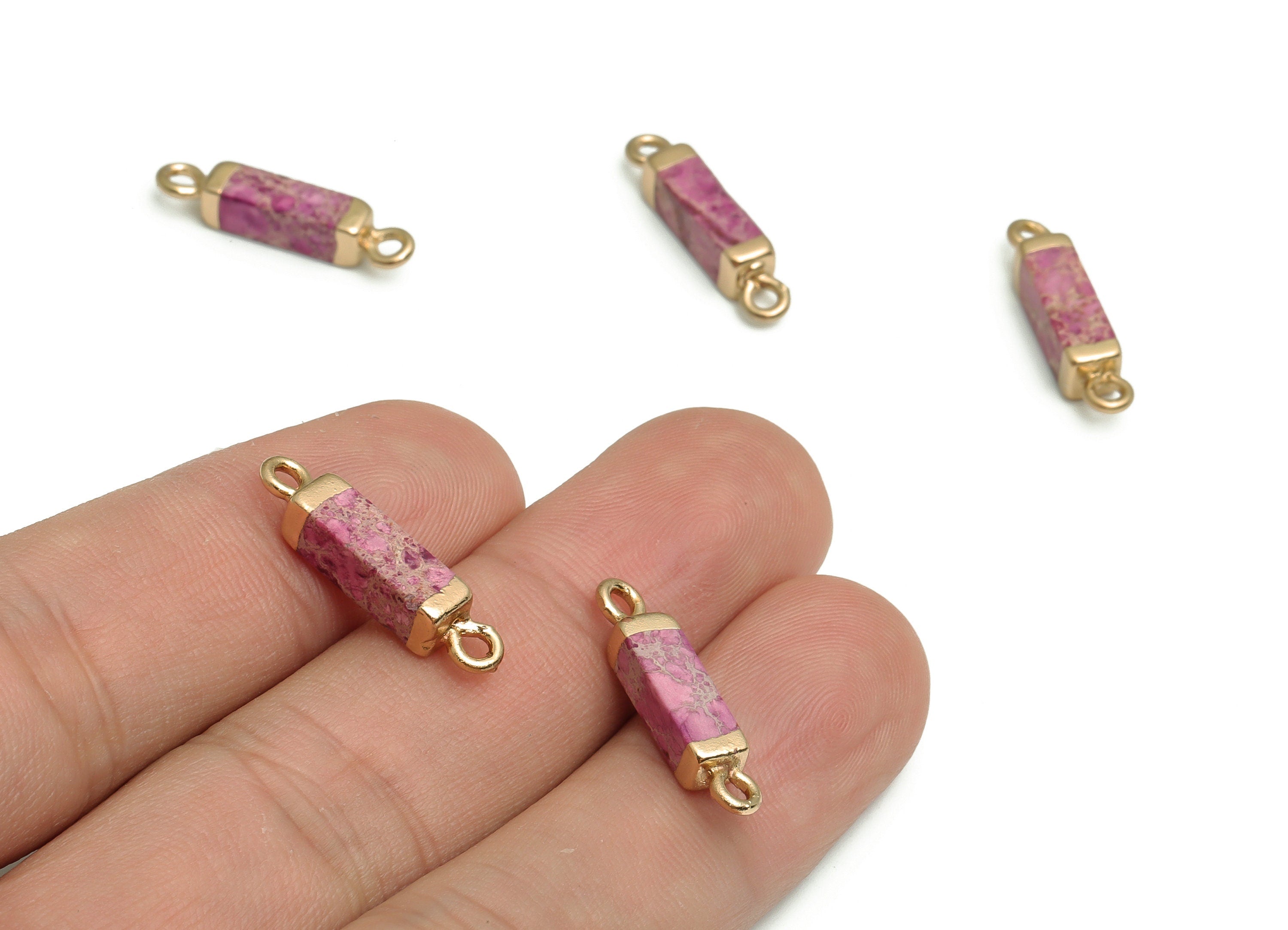 Imperial Pine Earring Charms - Iron Rectangle Connector - Natural Stone - Gold Tone Plated Alloy - Jewelry Supplies - 21.56x4.4x4.2mm-NS1401 - DOMEDBAZAAR