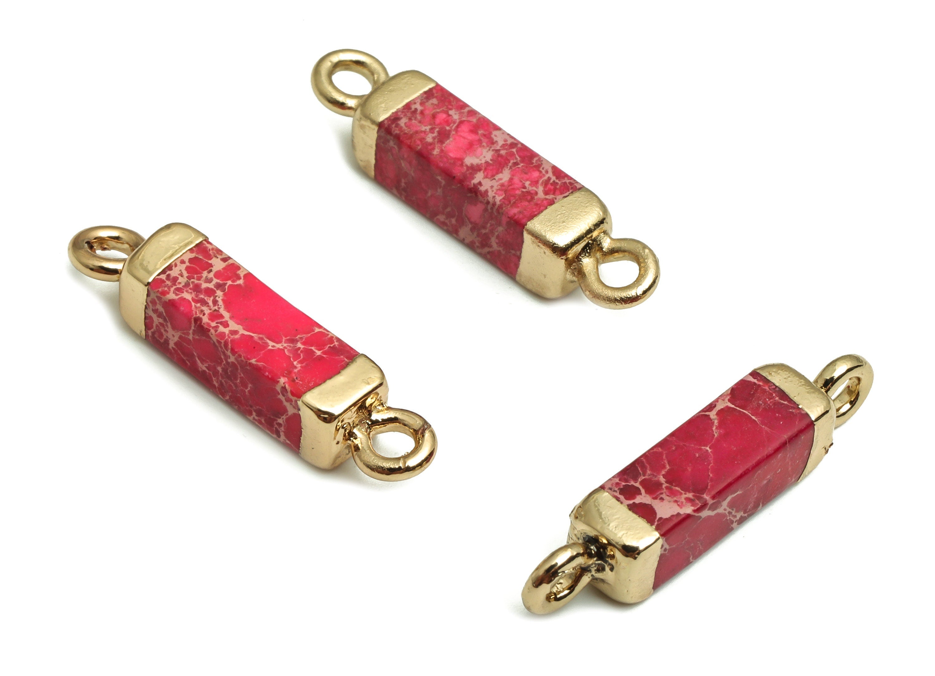 Red Jasper Earring Charms - Iron Rectangle Connector - Natural Stone - Gold Tone Plated Alloy – Jewelry Supplies - 21.18x4.2x4.2mm-NS1402 - DOMEDBAZAAR