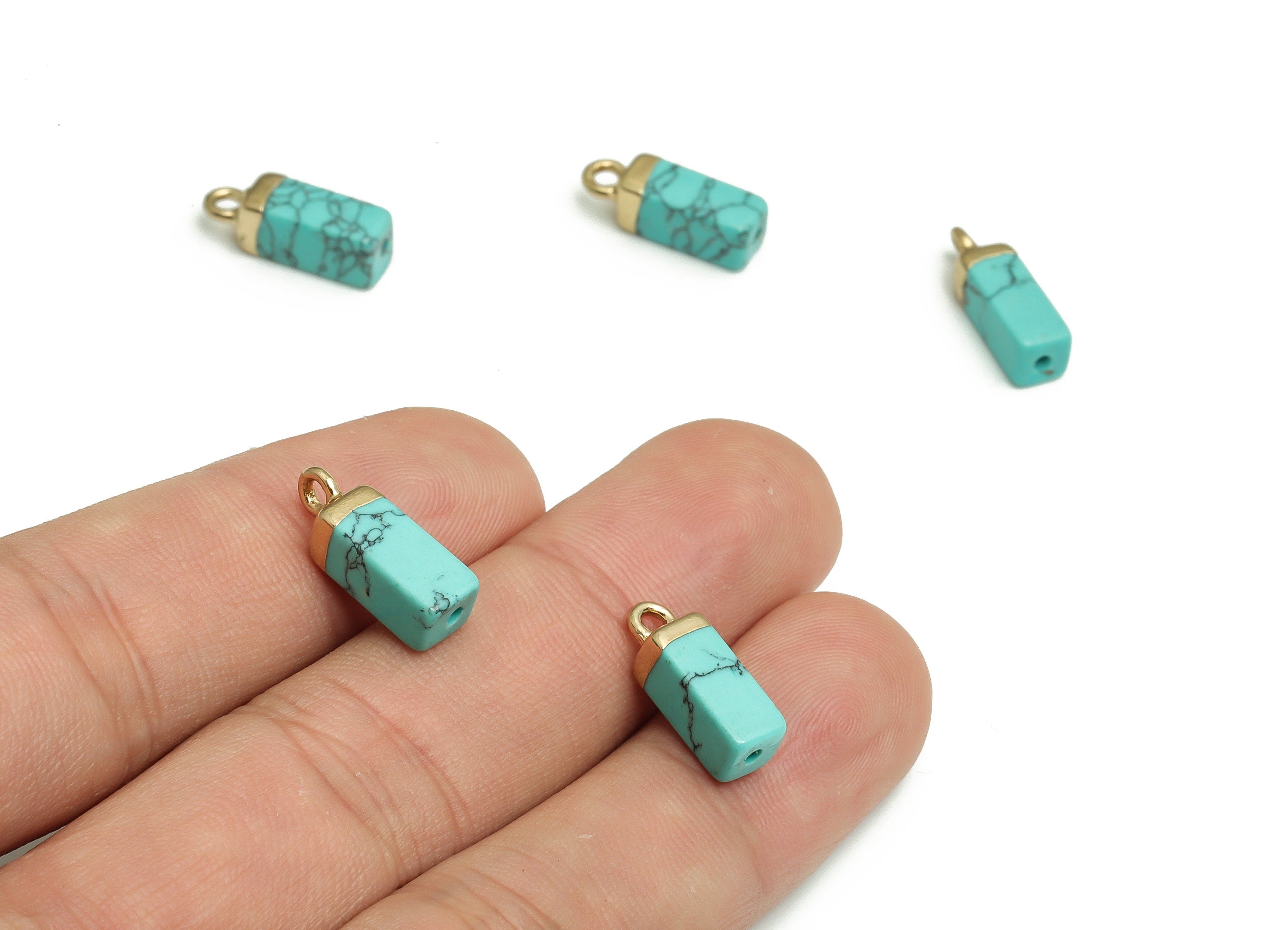 Turquoise Earring Charms - Iron Rectangle Pendant - Natural Stone - Gold Tone Plated Alloy – Jewelry Supplies - 15.79x5.61x4.99mm – NS1411 - DOMEDBAZAAR