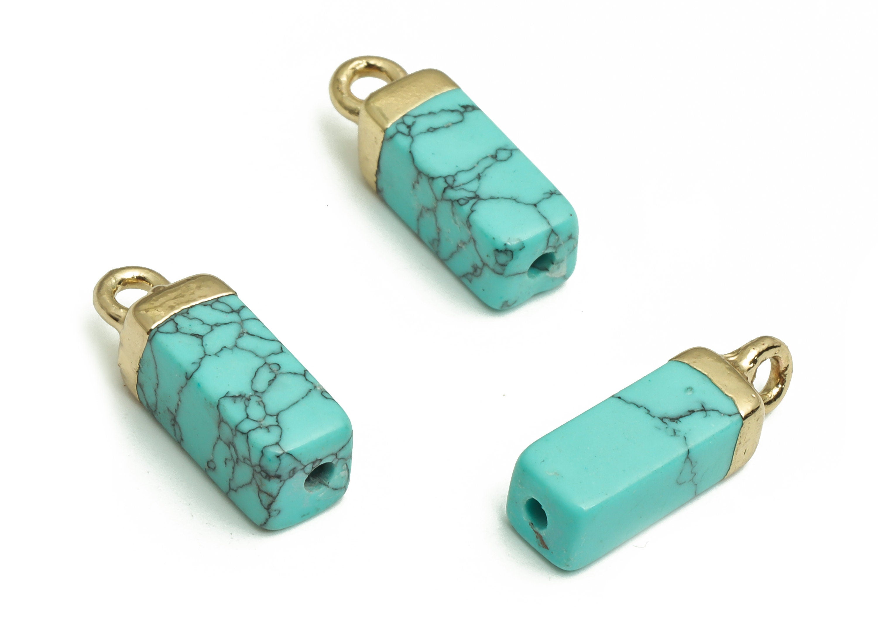 Turquoise Earring Charms - Iron Rectangle Pendant - Natural Stone - Gold Tone Plated Alloy – Jewelry Supplies - 15.79x5.61x4.99mm – NS1411 - DOMEDBAZAAR