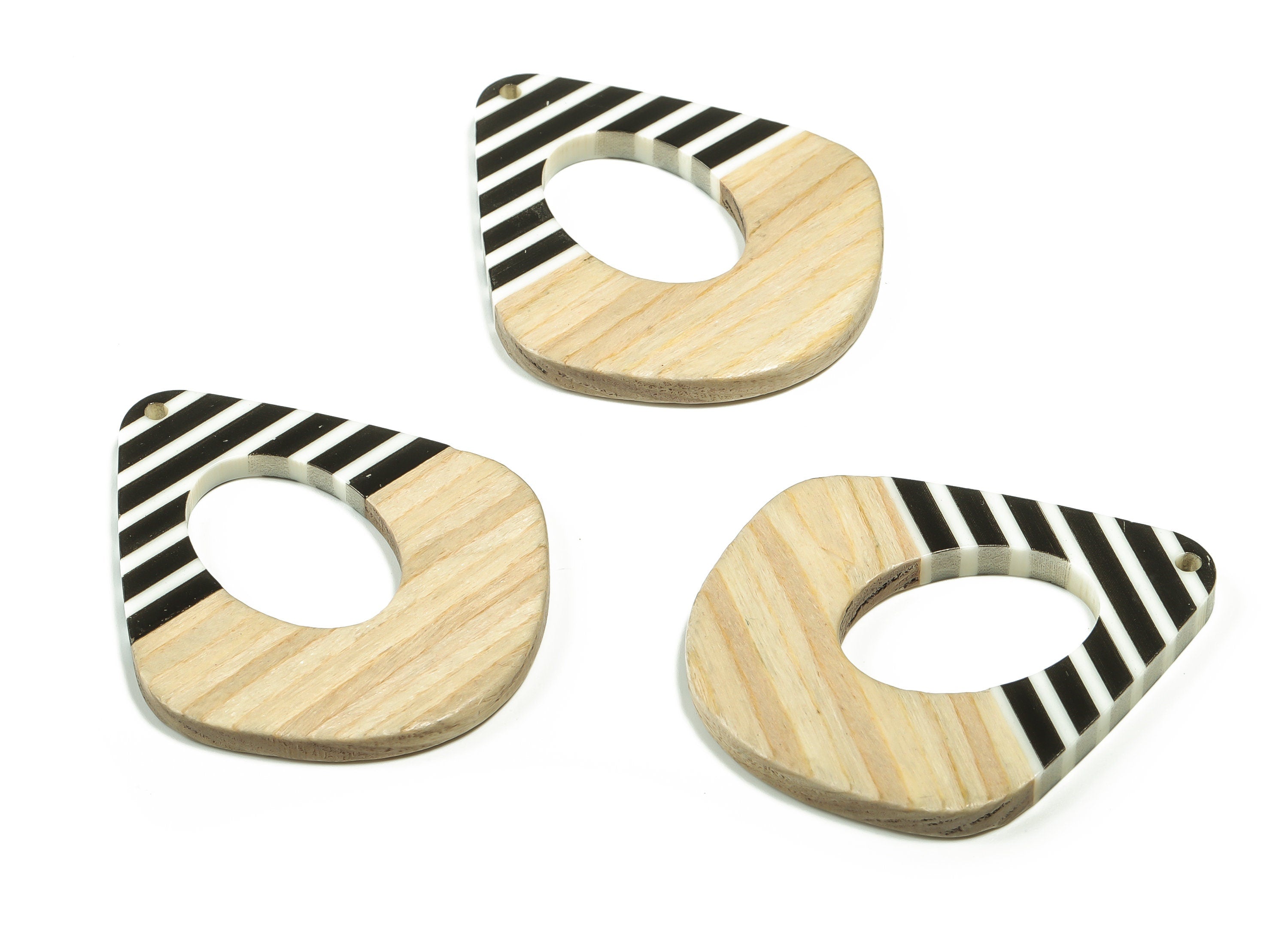Walnut Wood Diamond Earring Charms - Resin Oval Pendant - White and Black& Coffee Resin - Jewelry Supplies - 48.05x41.07x3.5mm - BB1118A - DOMEDBAZAAR