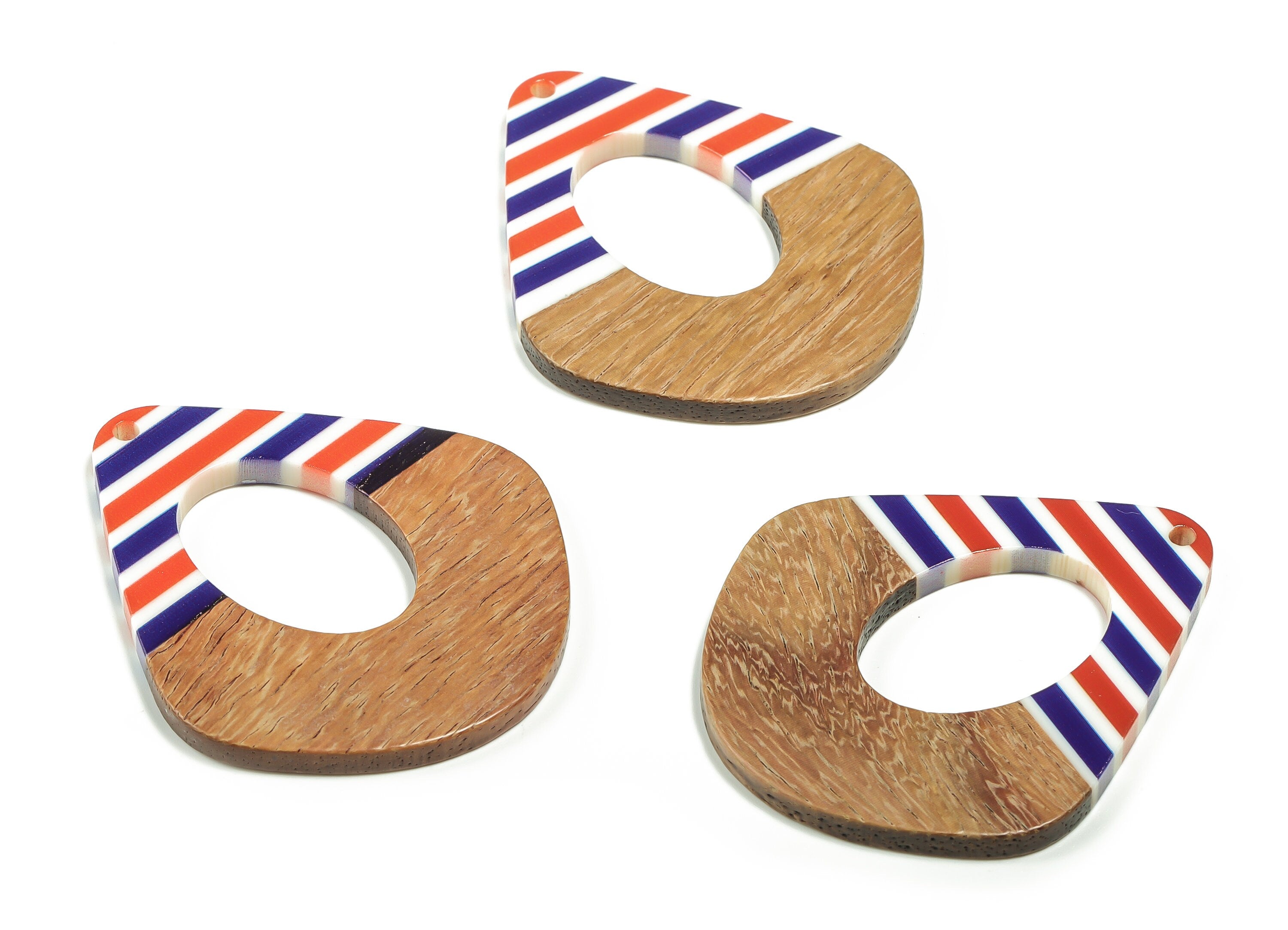 Walnut Wood Diamond Earring Charms - Resin Oval Pendant - Orange and Blue& Coffee Resin - Jewelry Supplies - 48.62x41.17x3.15mm - BB1118B - DOMEDBAZAAR