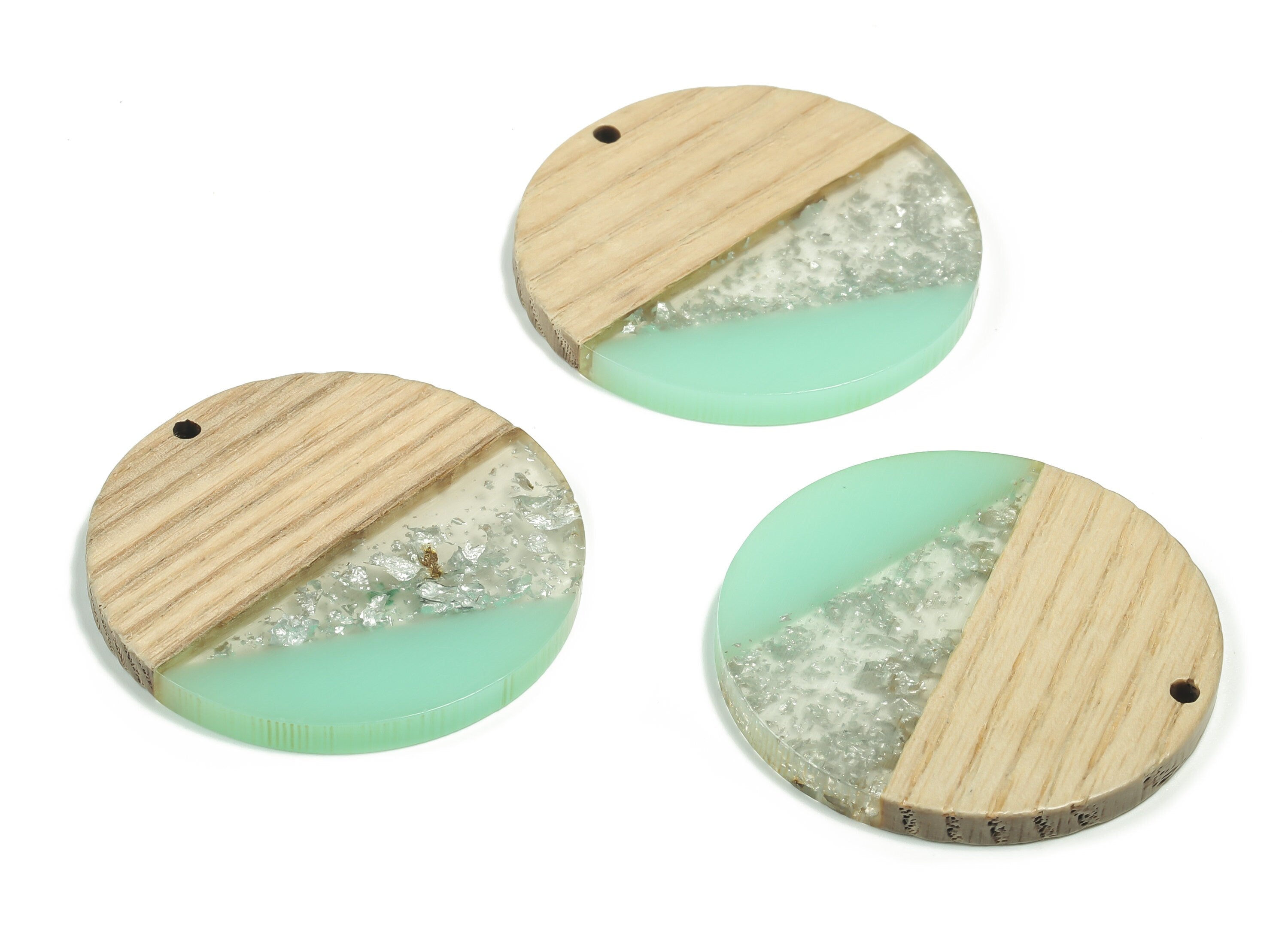 Walnut Wood Round Earring Charms - Resin Round Pendant - Green&Coffee Resin Round - Jewelry Making Supplies - 38.21x38.21x3.5mm - BB1116 - DOMEDBAZAAR