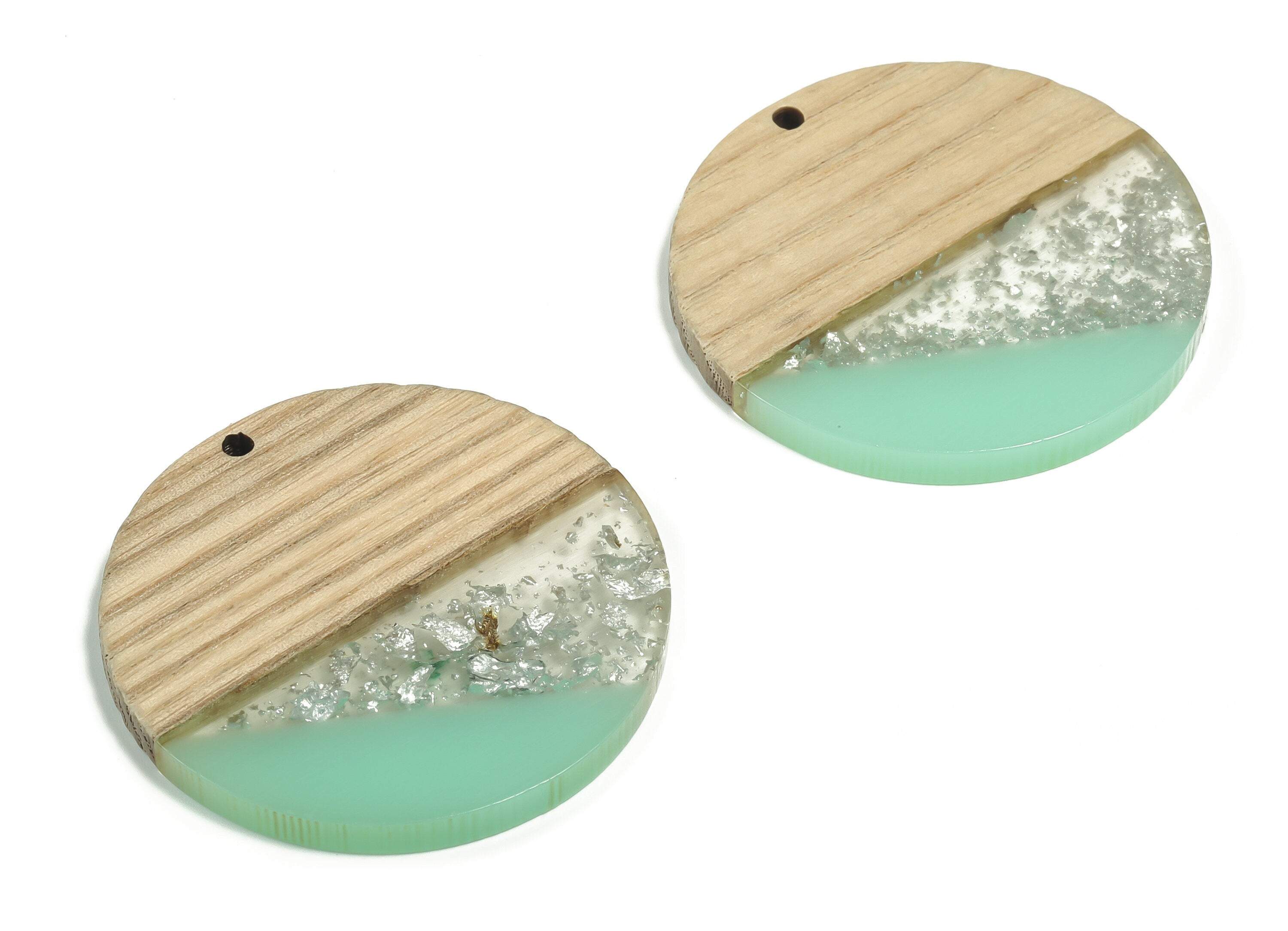 Walnut Wood Round Earring Charms - Resin Round Pendant - Green&Coffee Resin Round - Jewelry Making Supplies - 38.21x38.21x3.5mm - BB1116 - DOMEDBAZAAR