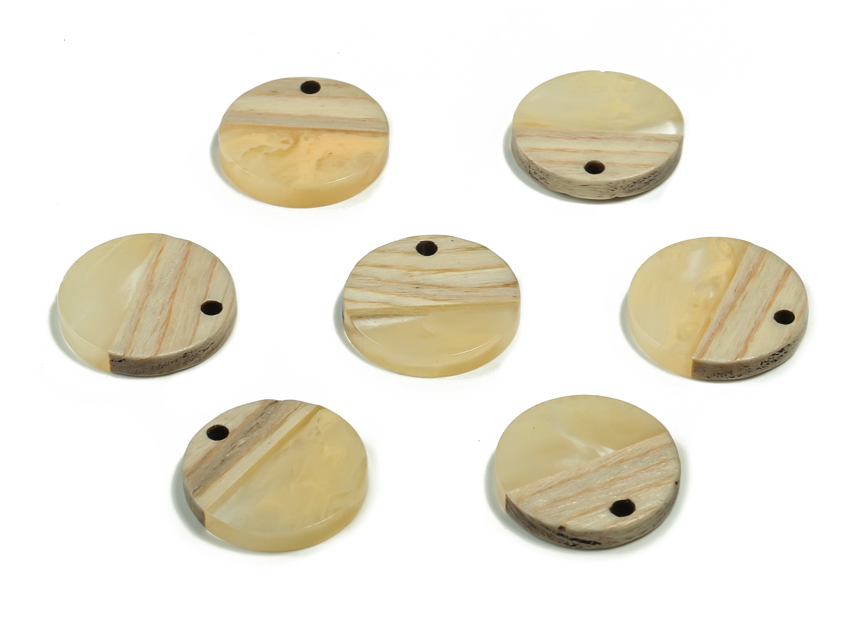 Walnut Wood Round Earring Charms - Resin Round Pendant - White&Coffee Resin Round - Jewelry Making Supplies - 17.93x17.93x3.03mm - BB1115 - DOMEDBAZAAR