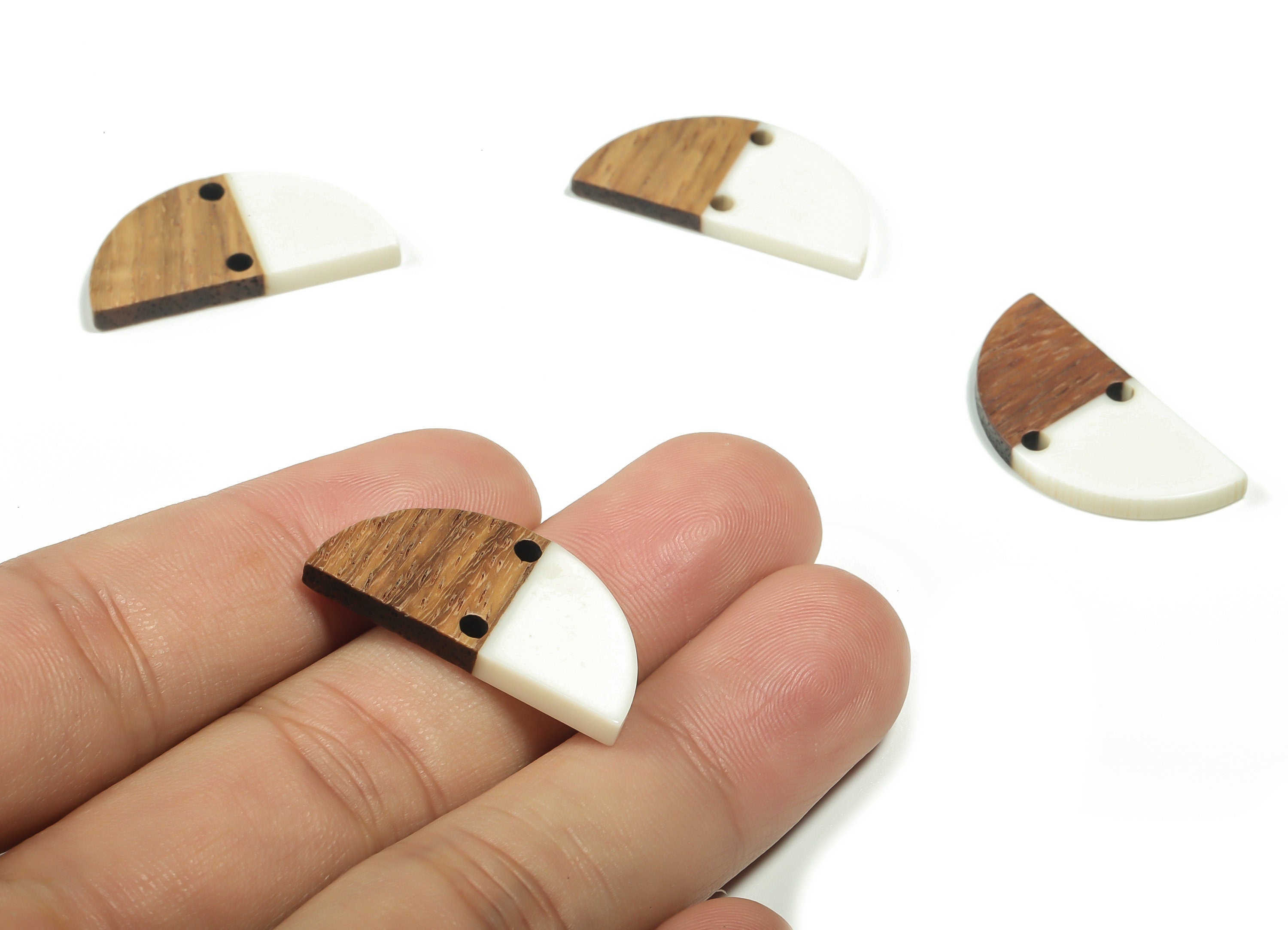 Walnut Wood Semicircle Earring Connector - Resin Half Moon Pendant - White& Coffee Resin - Jewelry Supplies - 27.78x13.83x2.54mm - BB1117 - DOMEDBAZAAR