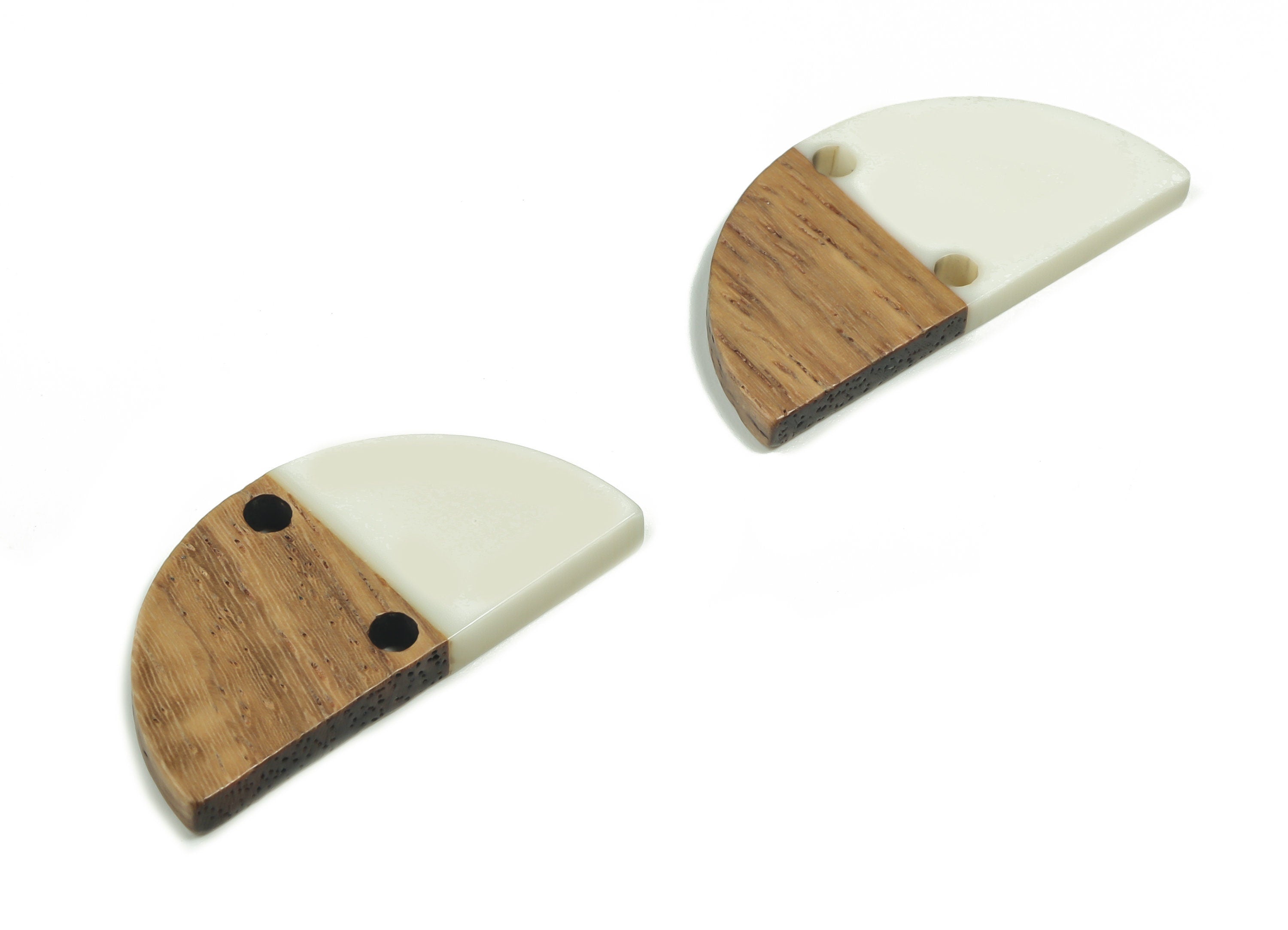 Walnut Wood Semicircle Earring Connector - Resin Half Moon Pendant - White& Coffee Resin - Jewelry Supplies - 27.78x13.83x2.54mm - BB1117 - DOMEDBAZAAR