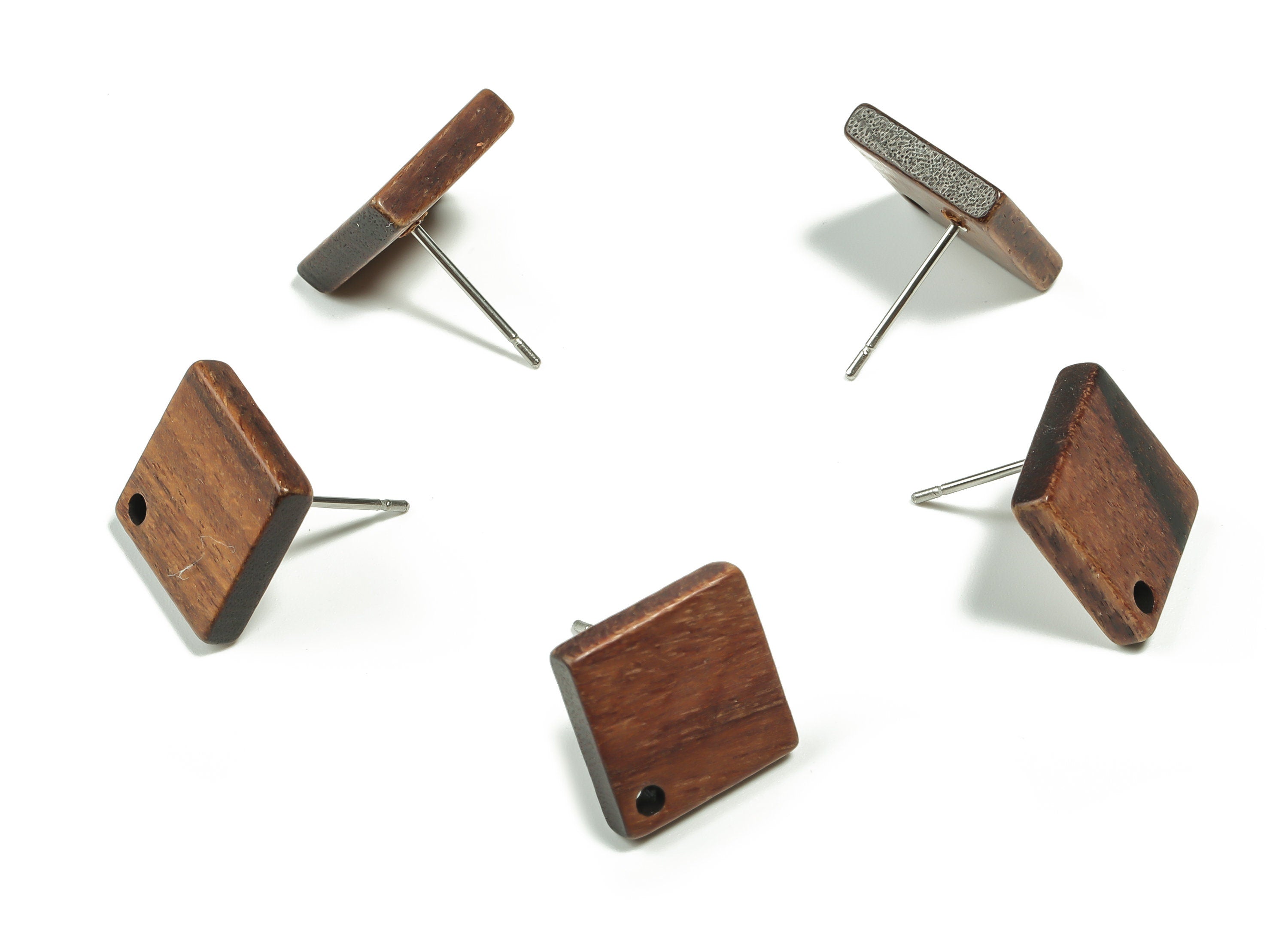Mahogany Wood Square Earring Stud - Mahogany Coffee Color Stud - Mahogany Square Post - Stainless Steel Stud - 12.13x12.13x2.61mm - BB1123 - DOMEDBAZAAR