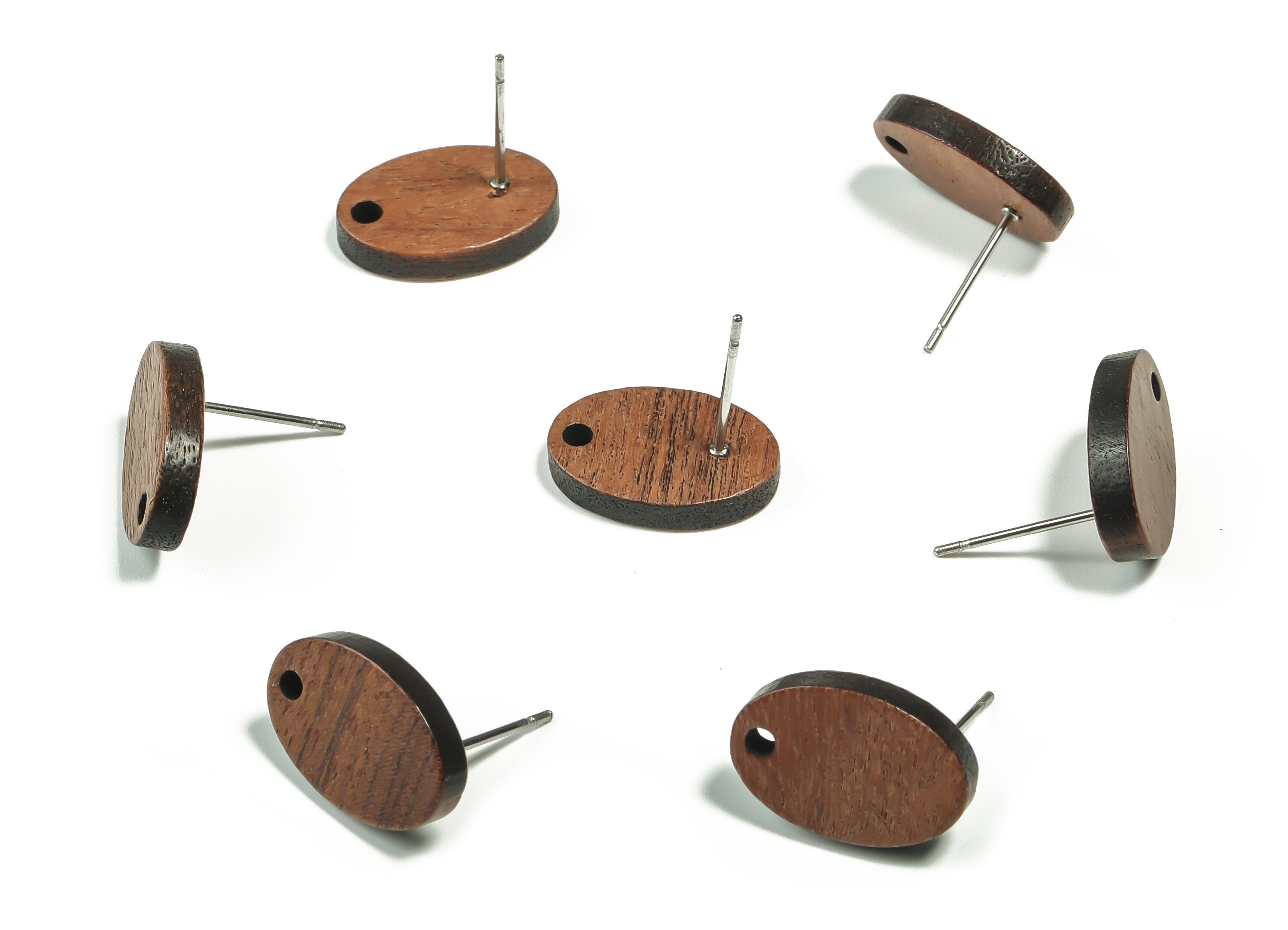 Mahogany Wood Oval Earring Stud - Mahogany Coffee Color Stud - Mahogany Wood Oval Post - Stainless Steel Stud - 15.4x10.28x2.73mm - BB1121 - DOMEDBAZAAR