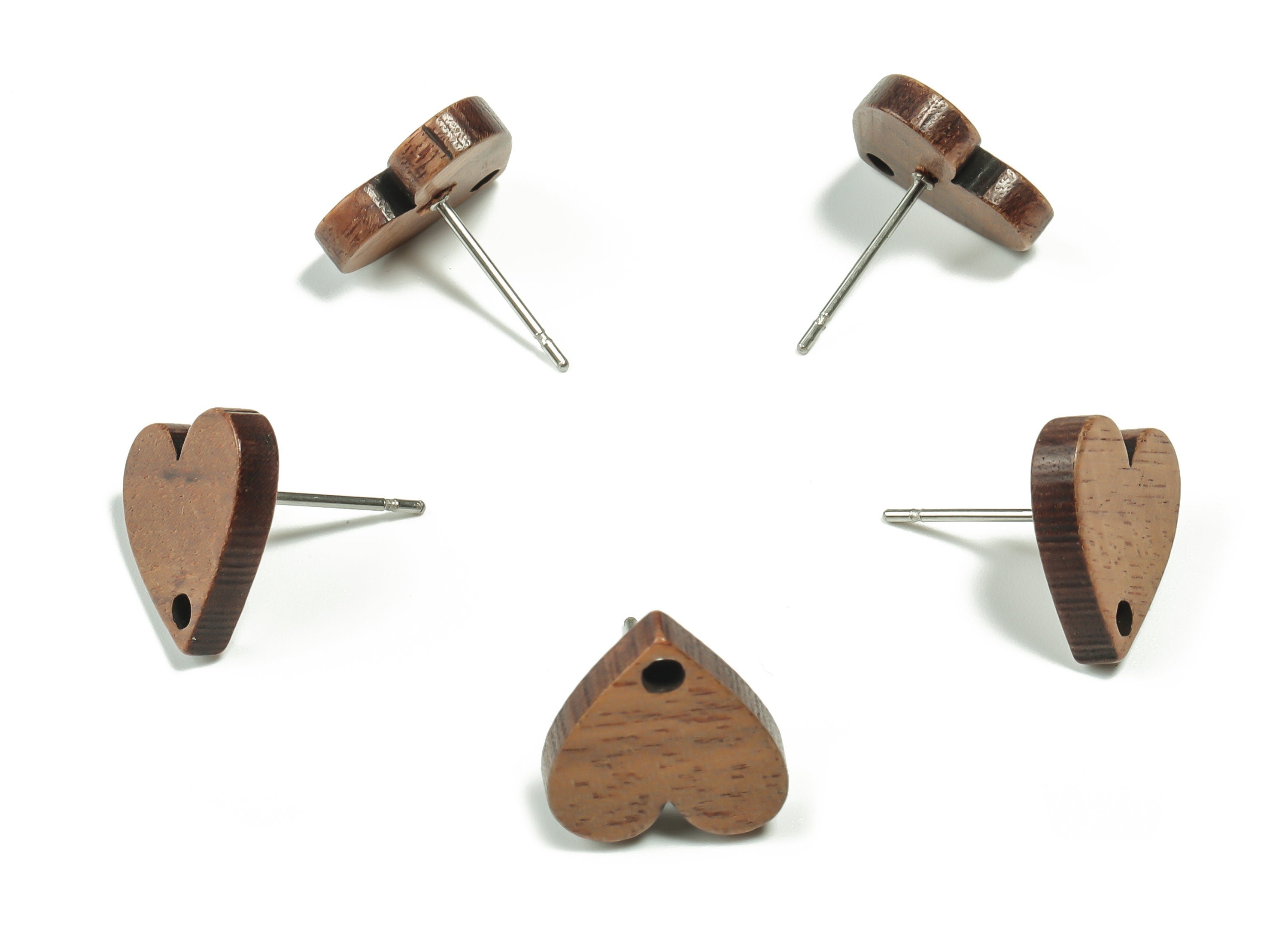 Mahogany Wood Heart Earring Stud - Mahogany Heart Post - Stainless Steel Stud - Mahogany Wood Heart Post - 12.43x12.33x2.78mm - BB1122 - DOMEDBAZAAR
