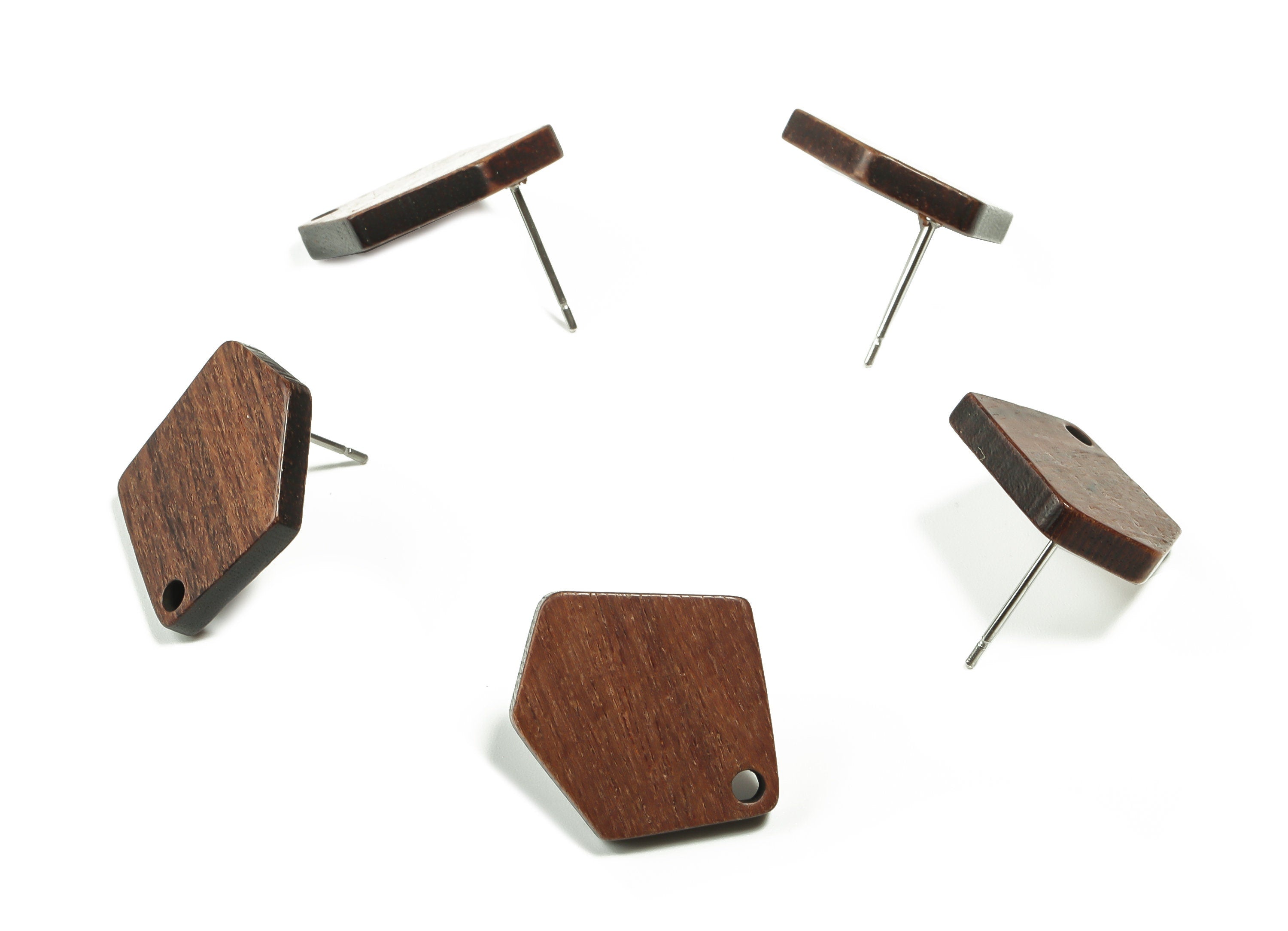 Mahogany Wood Hexagon Earring Stud - Mahogany Wood Trapezoid Post - Stainless Steel Stud - Jewelry Supplies - 20.71x17.7x2.6mm - BB1126 - DOMEDBAZAAR