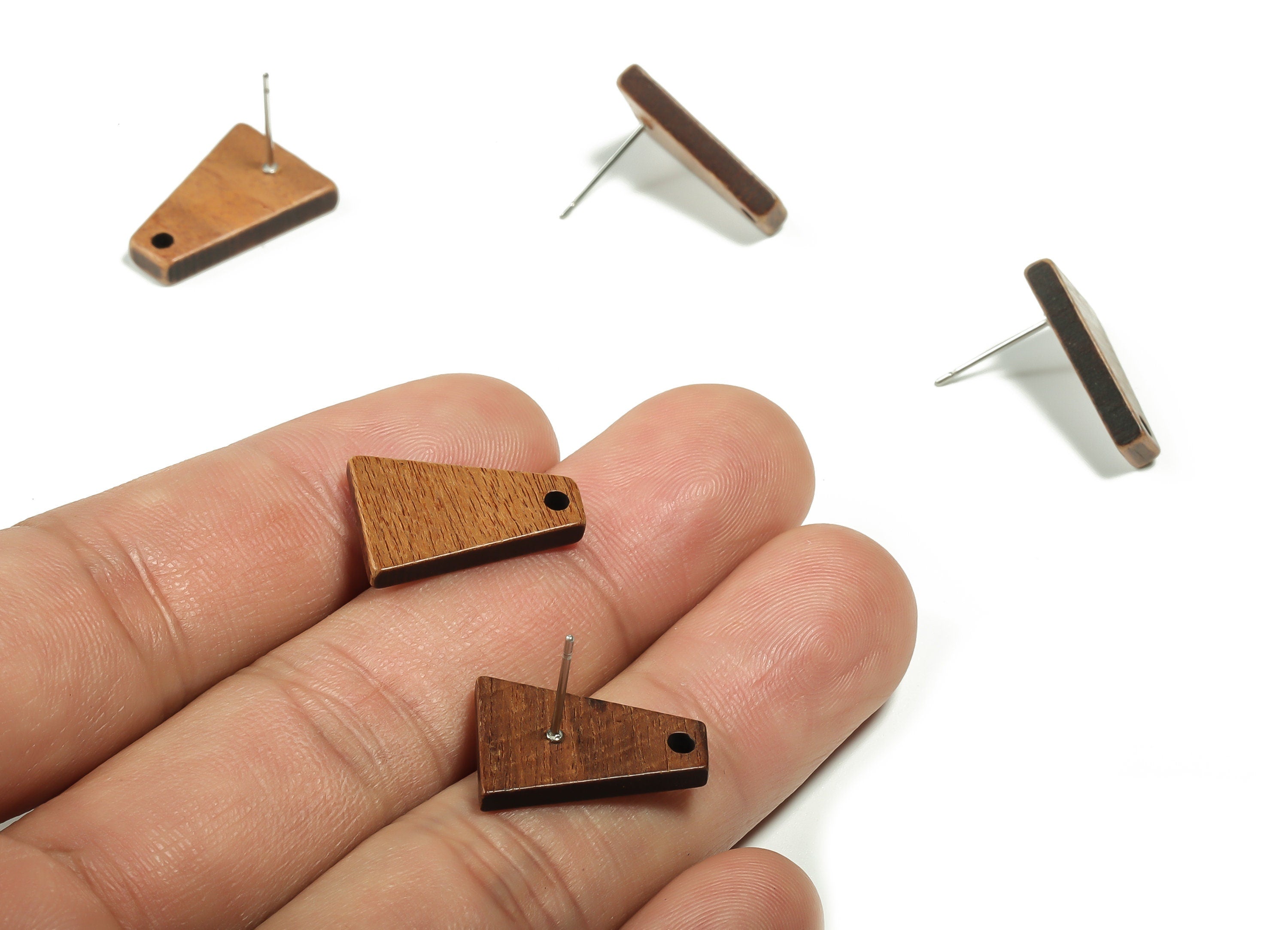 Mahogany Wood Trapezoid Earring Stud - Mahogany Wood Trapezium Post - Stainless Steel Stud - Jewelry Supplies - 18.14x12.48x2.64mm - BB1125 - DOMEDBAZAAR