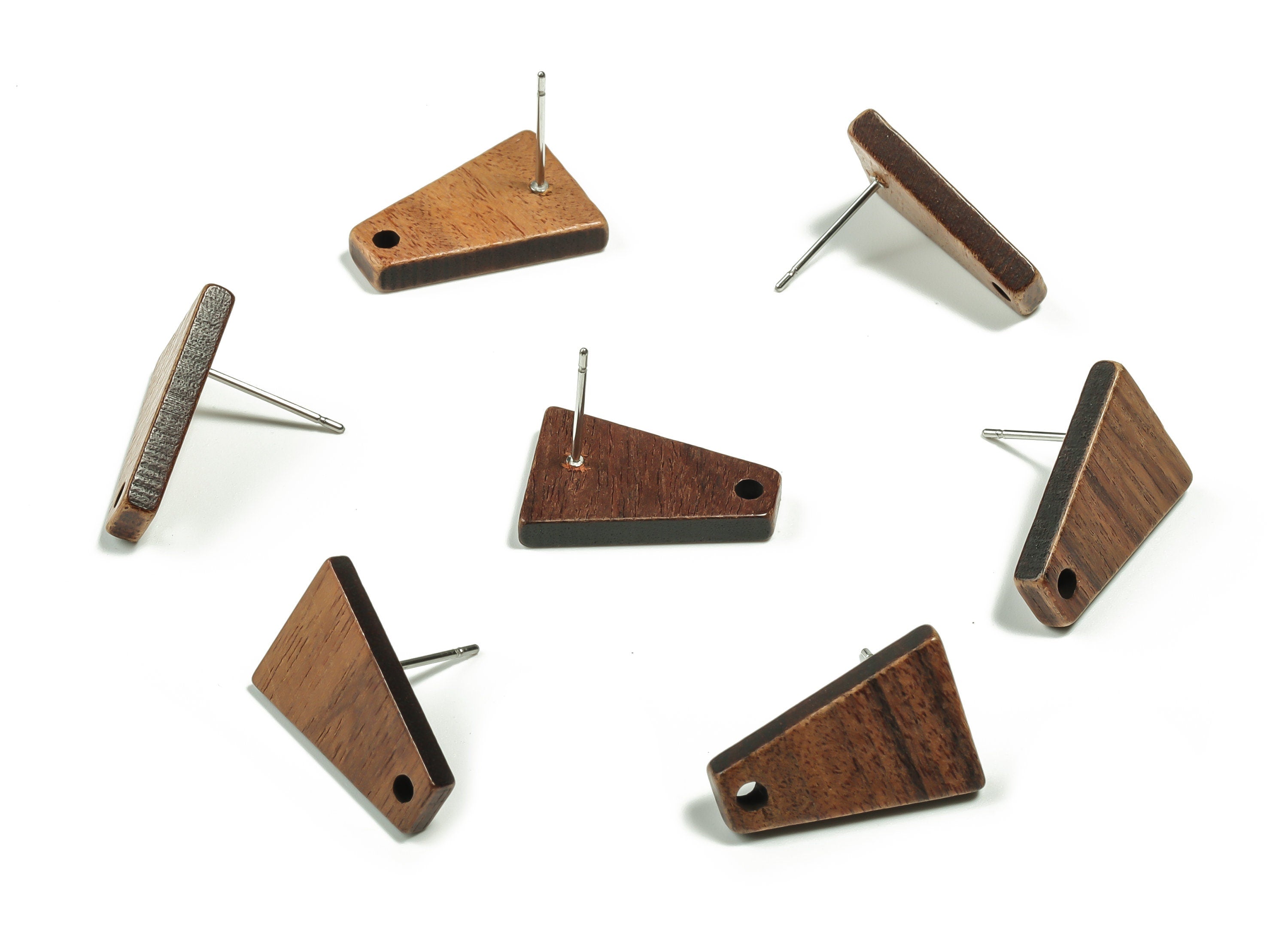 Mahogany Wood Trapezoid Earring Stud - Mahogany Wood Trapezium Post - Stainless Steel Stud - Jewelry Supplies - 18.14x12.48x2.64mm - BB1125 - DOMEDBAZAAR