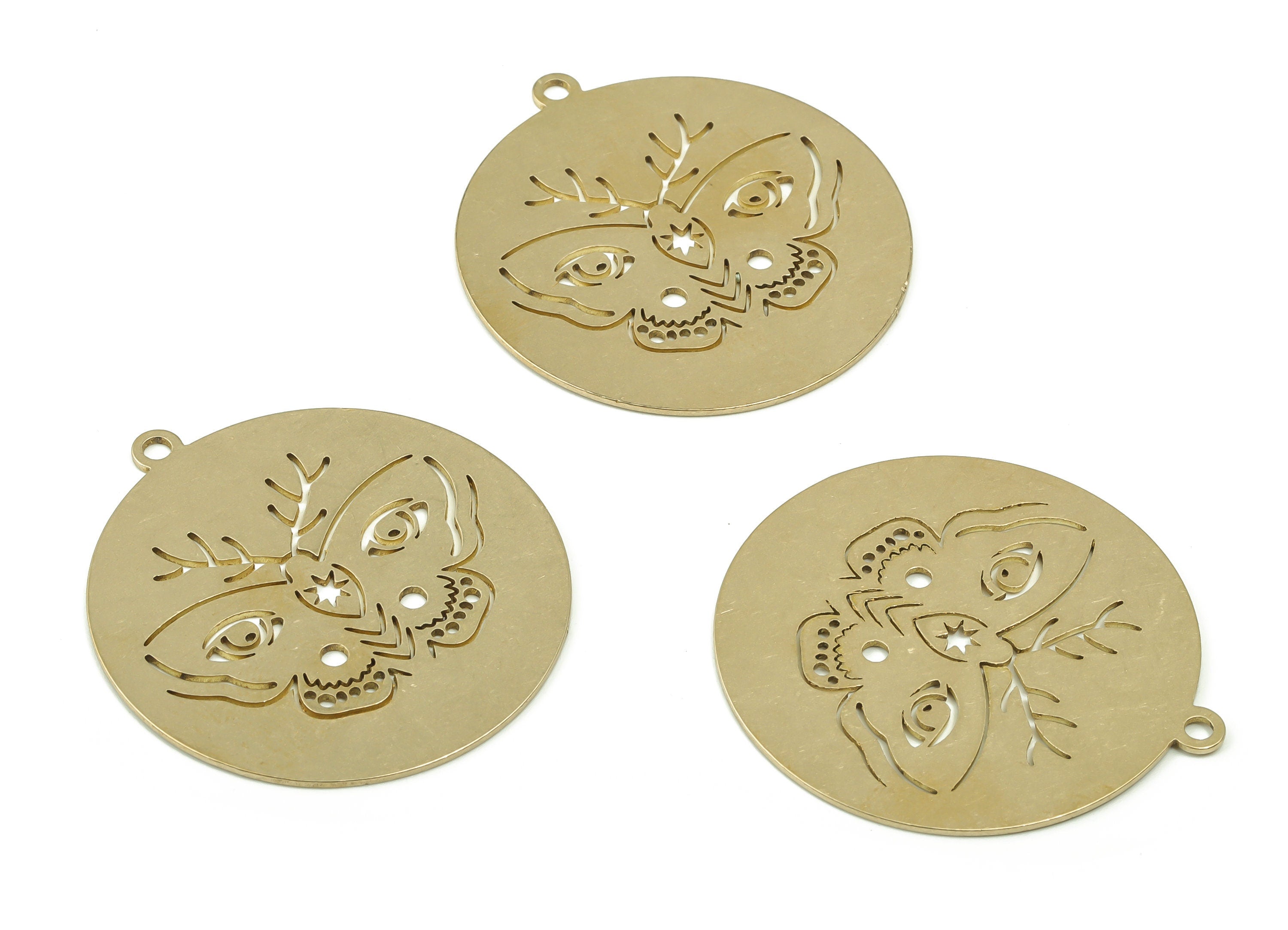 Brass Round Earring Charms - Raw Brass Butterfly Circle Pendant - Jewelry Making Supplies - 37.8x34.84x0.67mm - PPA0156 - DOMEDBAZAAR